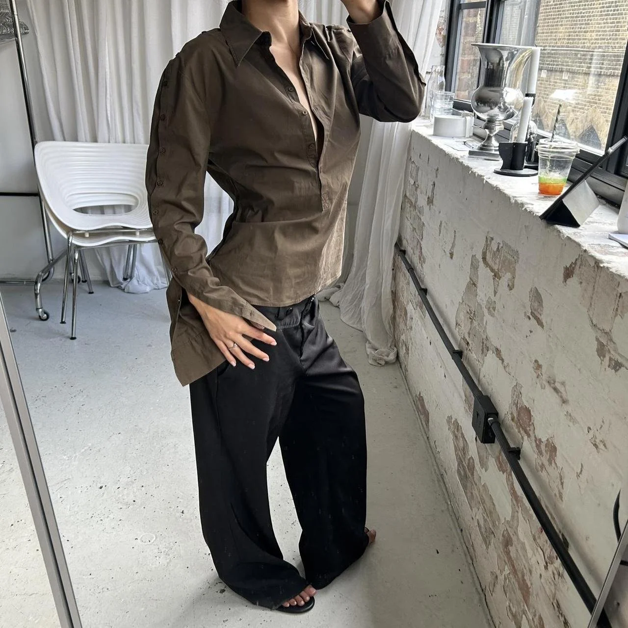 Vintage 90s Olive Green Slim Fit Blouse
