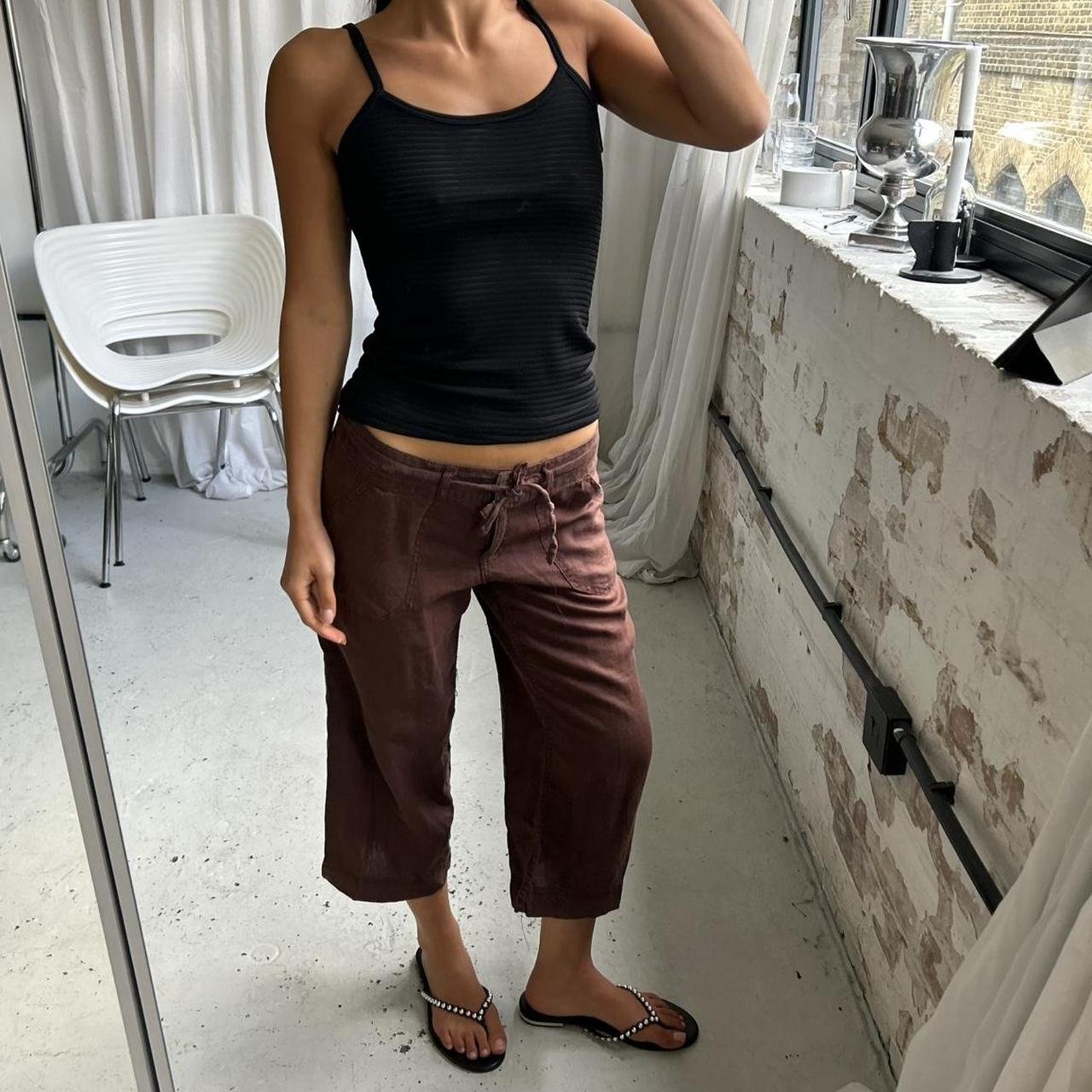 Vintage Linen Brown Low Rise Capri Pants