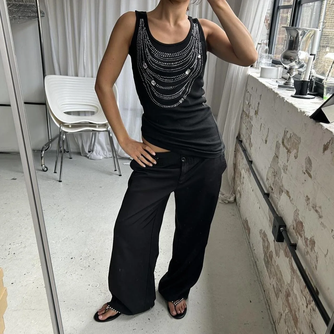 Vintage 00 Black Ribbed Vest Top