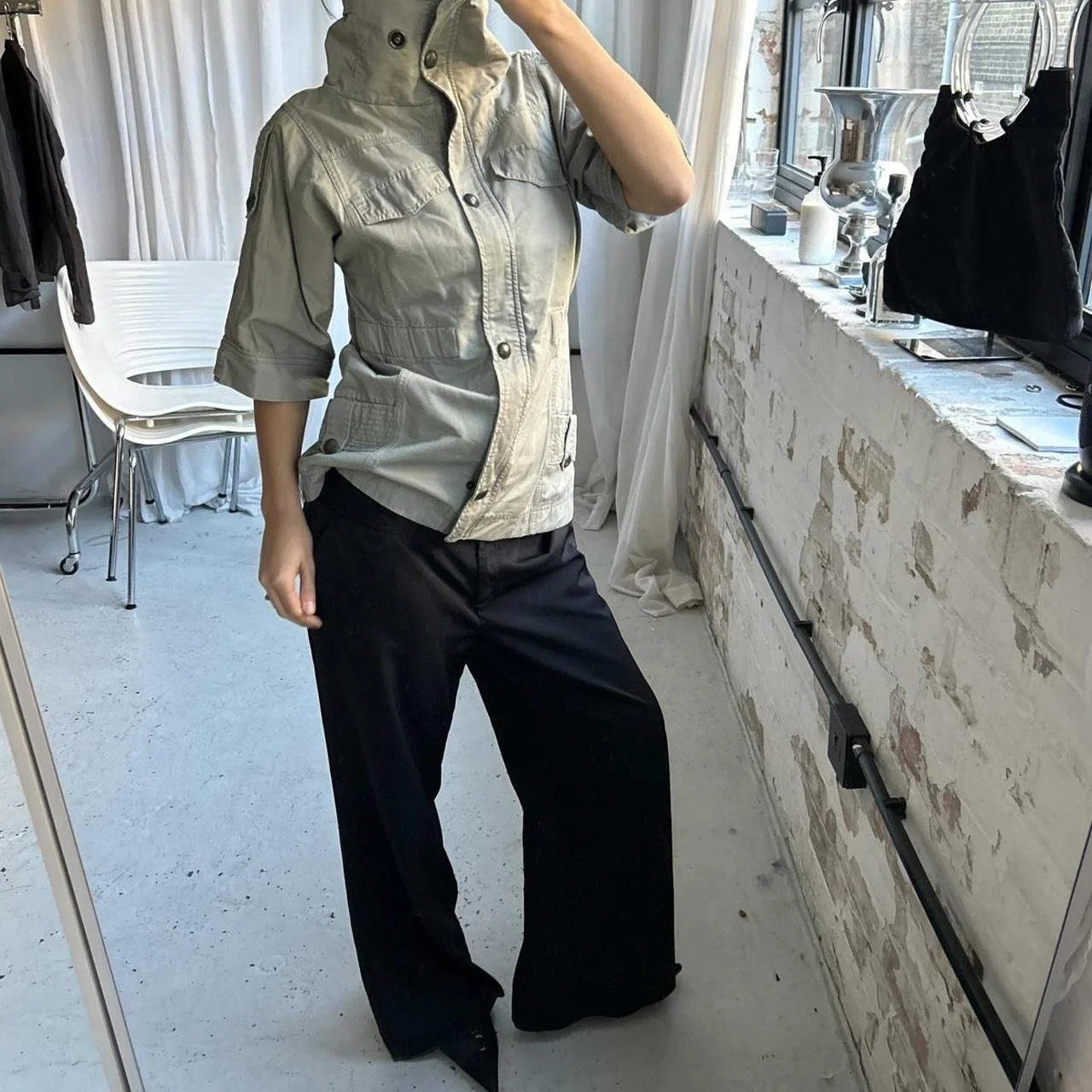 Vintage Khaki Short Sleeved Jacket