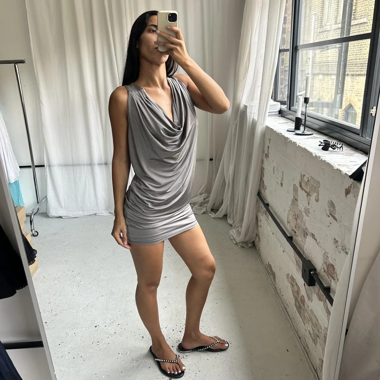 Vintage Slinky Grey Mini Slouchy Dress