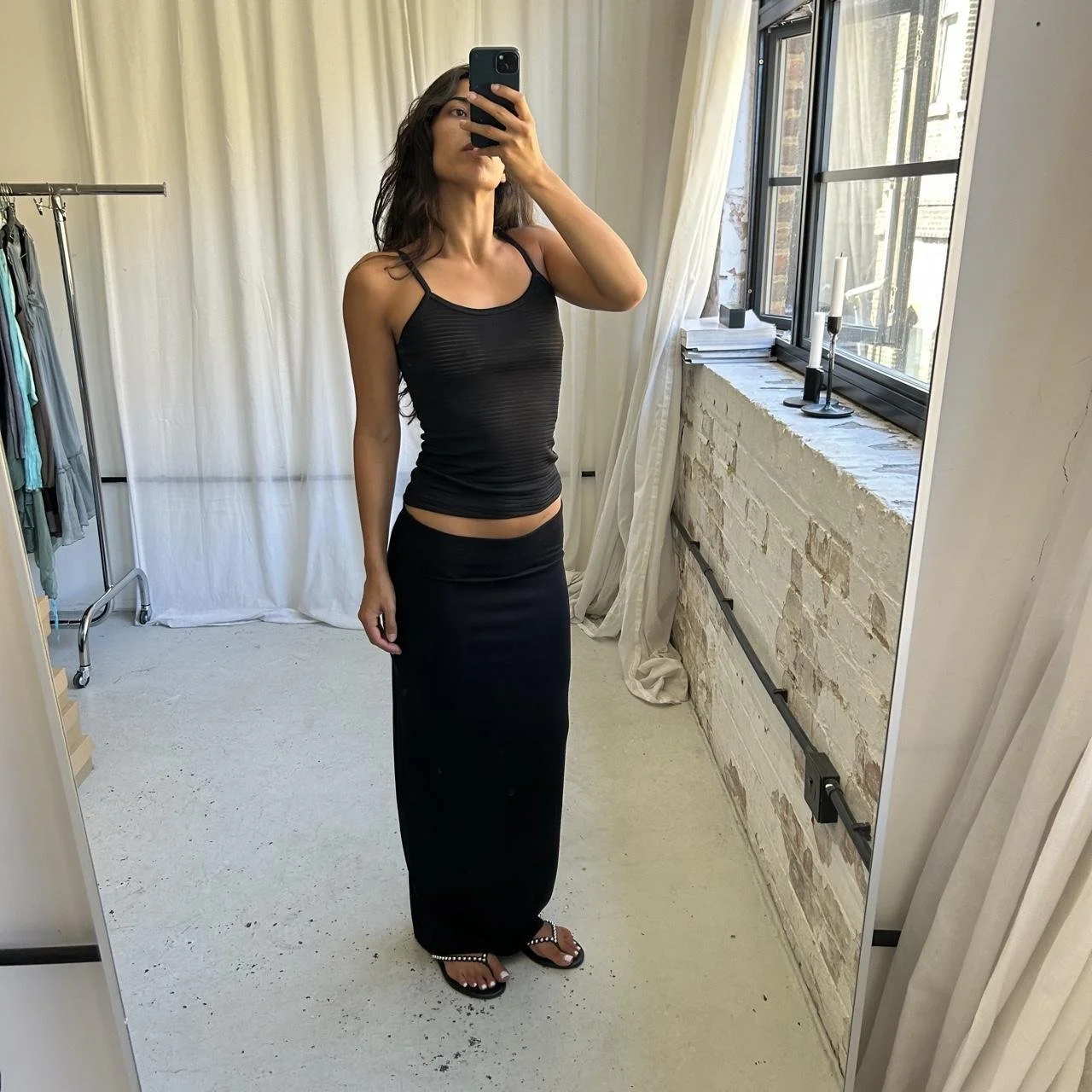 Vintage 00s Black Jersey Low Rise Maxi Skirt