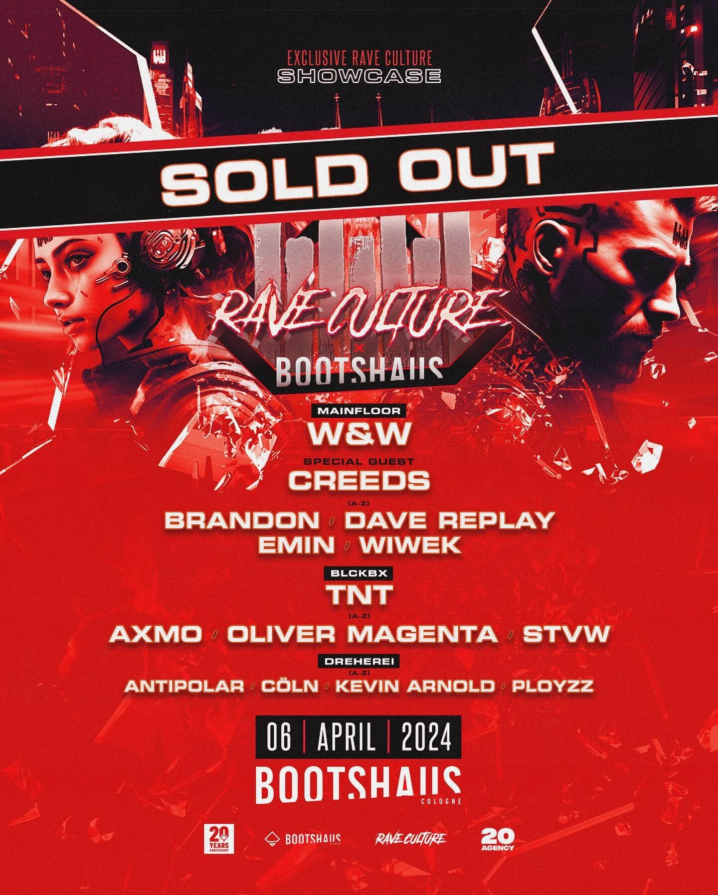 RAVE CULTURE x BOOTSHAUS IS SOLD OUT!! 🚨 Swipe for the exclusive T-Shirt and Timetable, see you tonight! 🔥