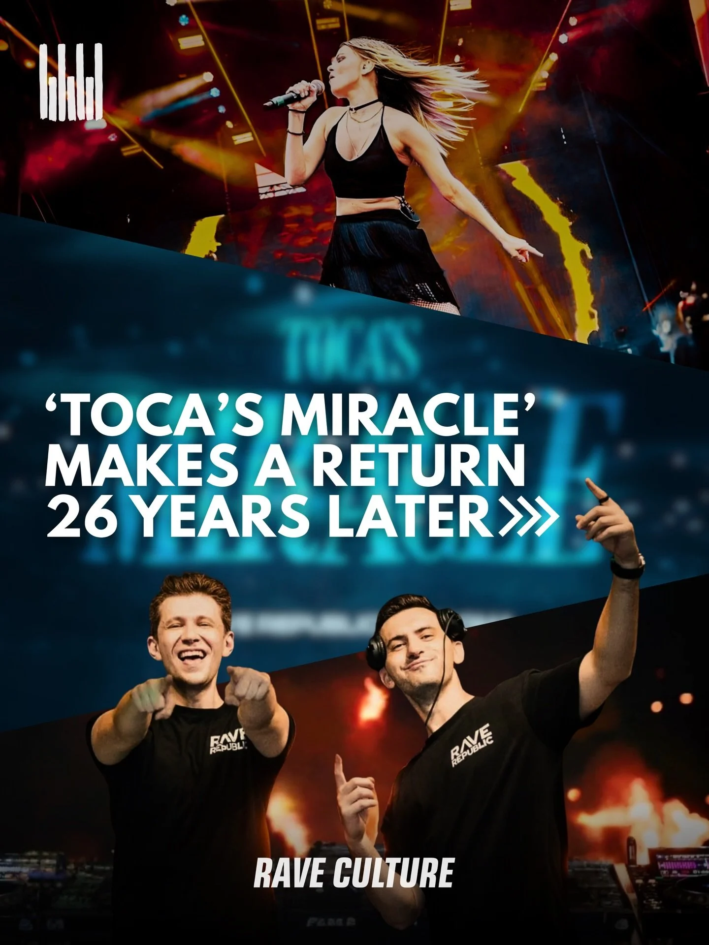 Rave Republic x Fragma - Toca&rsquo;s Miracle 💙

Originally released by Fragma in 2000, Rave Republic return 26 years later with a new take on one of dance music&rsquo;s most iconic records.

Two eras of dance music come together here, reworking a c