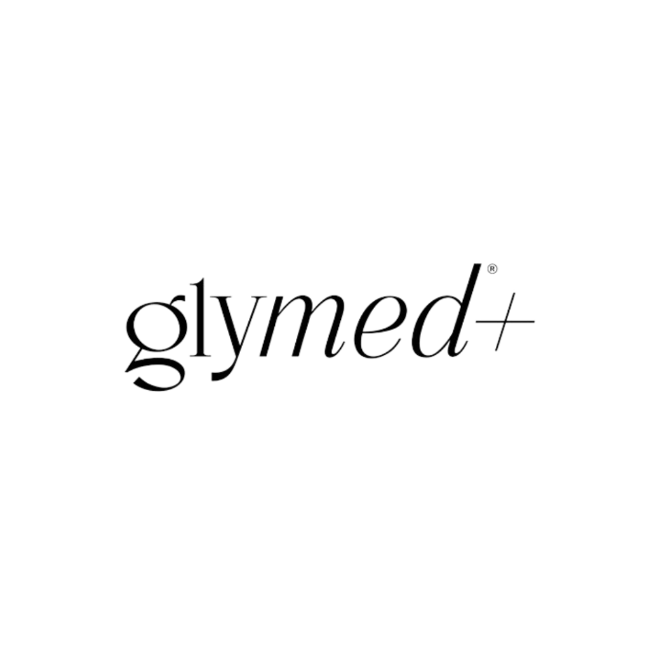 Glymed+ logo with a stylized black and white design.