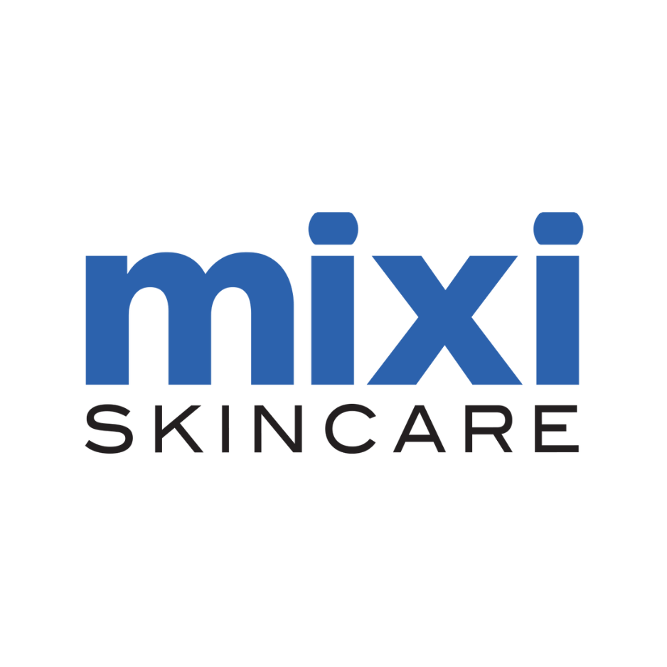 Logo for Mixi Skincare with the text 'mixi' in large blue letters and 'SKINCARE' in smaller black letters below.
