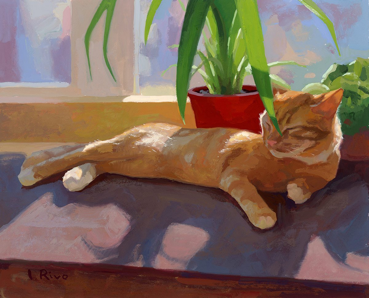 Cats in sunlight - Gouache — Lena Rivo