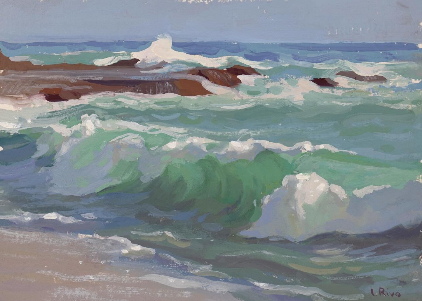 Wave study. Gouache on paper. 6x8 inches. 
***
I make these sketchbooks myself. I described the process in my Painting Process article no.10 in the blog on my website. You can find the link in my profile (Writings/The Painting Process Series)
***
If 