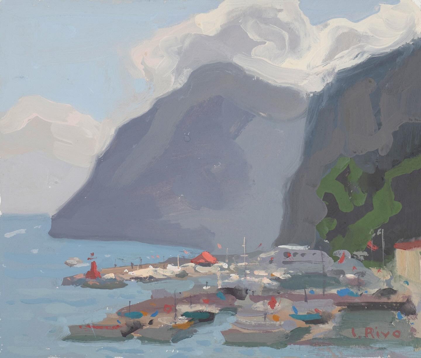 Misty morning in Capri. I painted this on my trip to Capri last summer. Gouache on paper. 7x9 in. 
***
If you have questions about my color palette or other materials that I use in painting with gouache, please download my free 30-page pdf guide at t