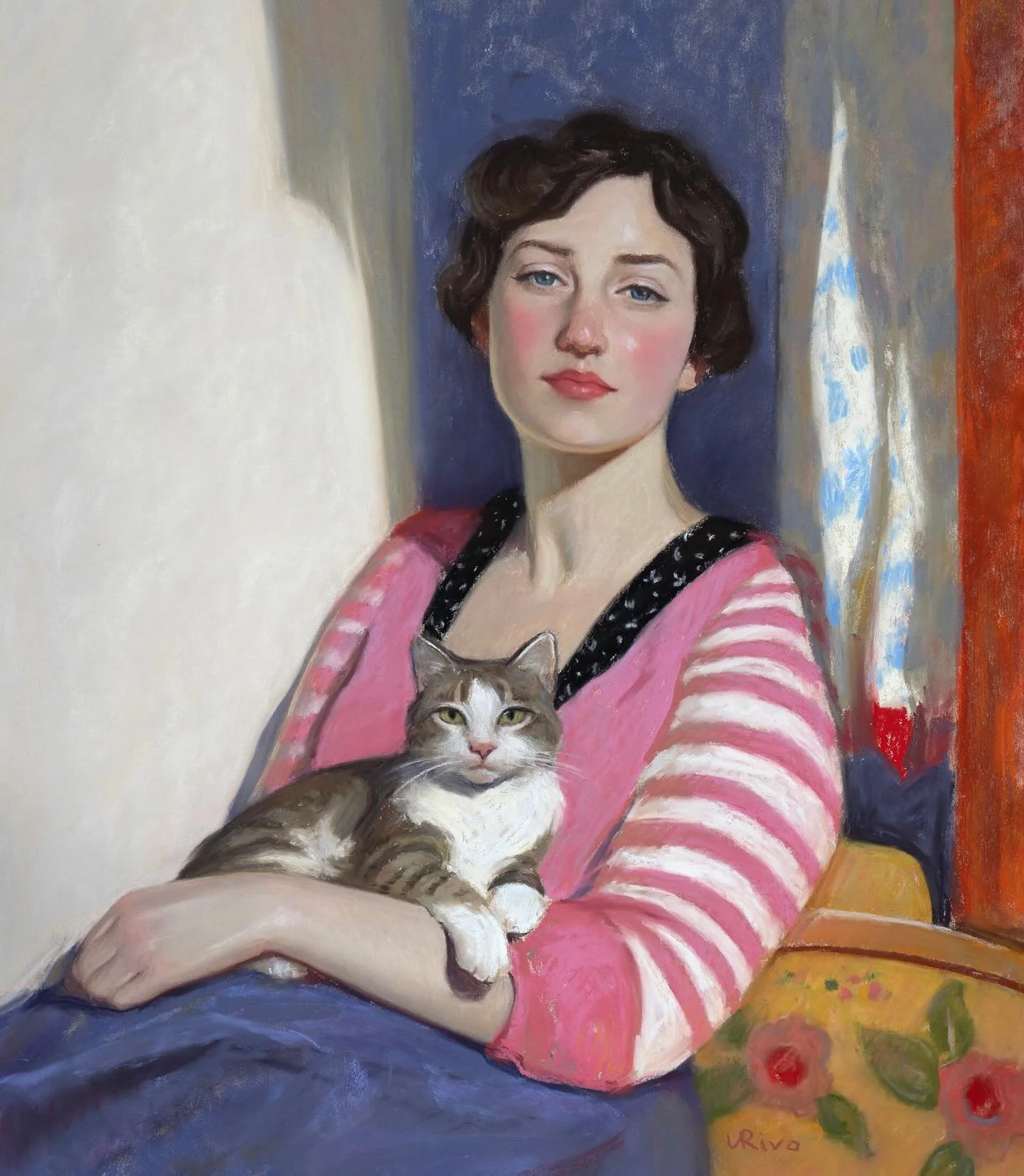 &ldquo;Sofia and Her Kitten&rdquo;, soft pastel on Uart board, 16x20 inches. I once read that soft pastels were especially popular in the 18th century because their powdery, delicate texture allowed artists to capture the lifelike silkiness of skin t