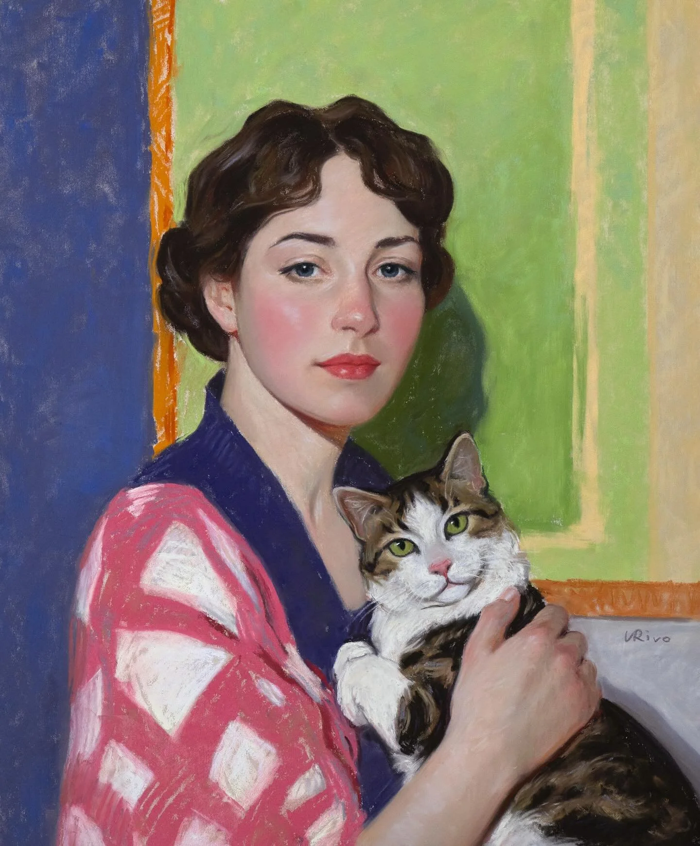I started this painting two months ago but had to leave it unfinished due to other work and life events. This week, I was finally able to complete it. Initially, I intended for the woman to be the primary focal point, but after finishing the cat, I r