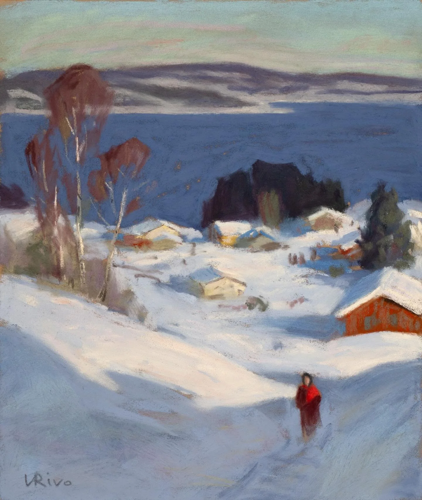 Winter Study No. 9, soft pastel on Canson Mi-Teintes Velvet paper, 7&times;9 inches.

&mdash;&mdash;&mdash;&mdash;-
I work with soft pastels from a range of brands. Girault, Unison, and Henri Roche are my favorites. I also occasionally use Schmincke,