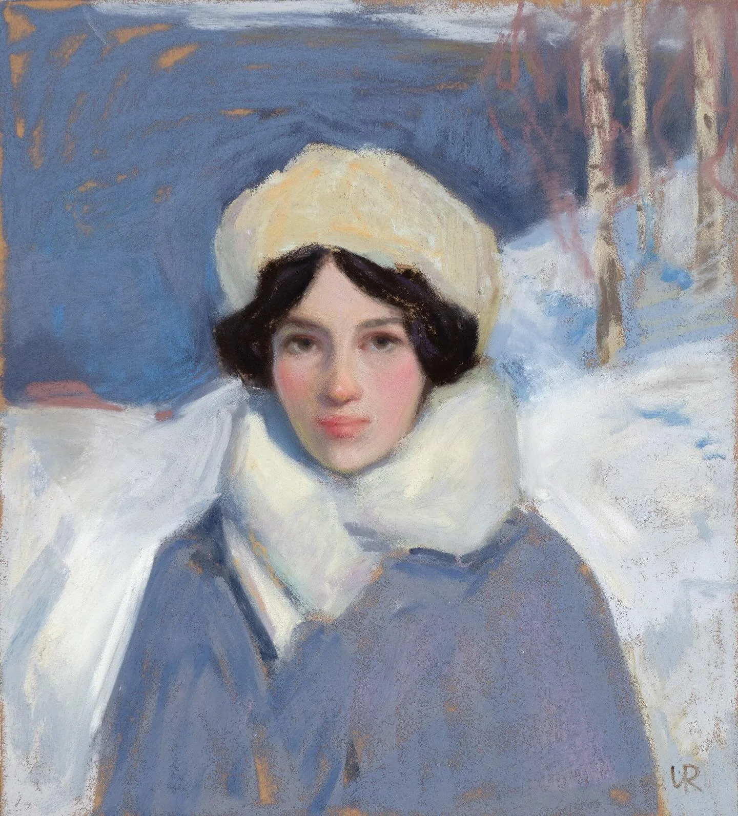 Winter portrait study (Winter 25&ndash;26 No. 6), soft pastel on Canson Mi-Teintes Velvet paper, 7x9 inches. 

&mdash;&mdash;&mdash;&mdash;-
I work with soft pastels from a range of brands. Girault, Unison, and Henri Roche are my favorites. I also oc