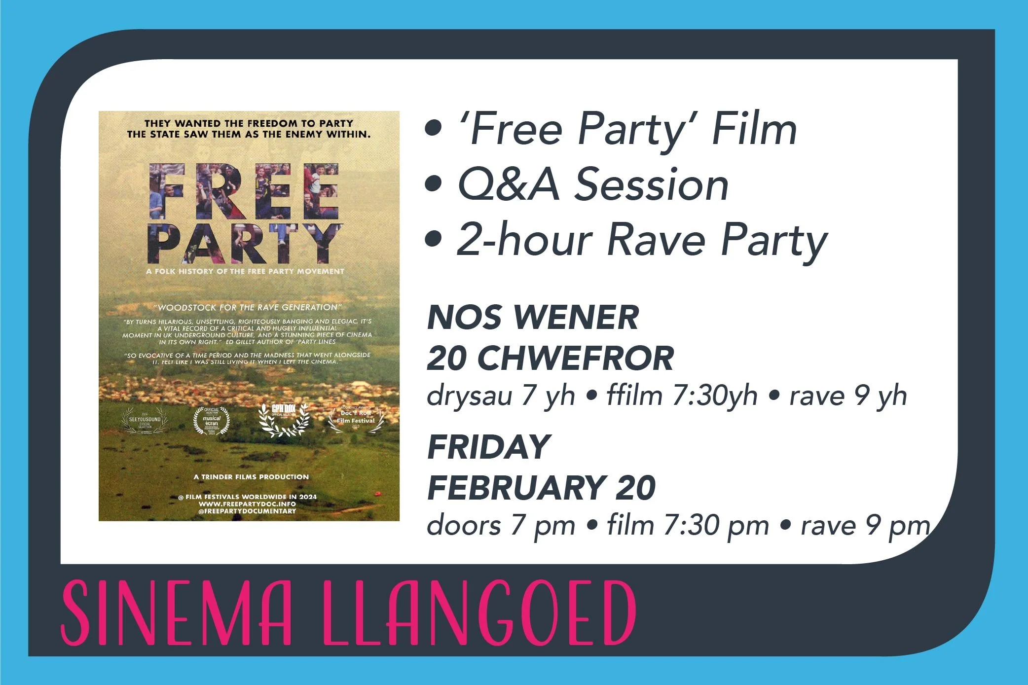 Ffilm 'Parti Rhydd' + RAVE yn Sinema Llangoed