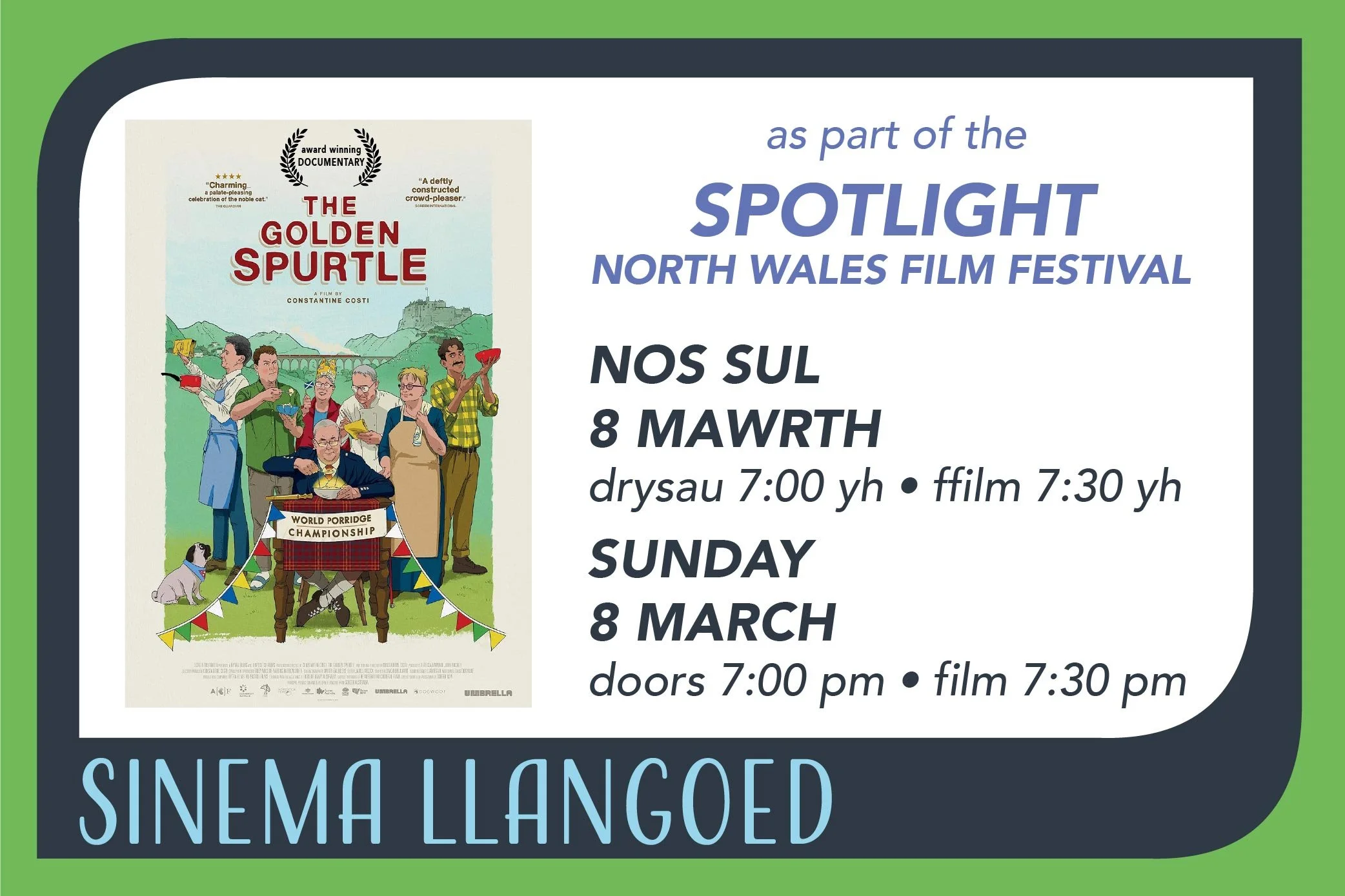 ‘The Golden Spurtle’ at Sinema Llangoed