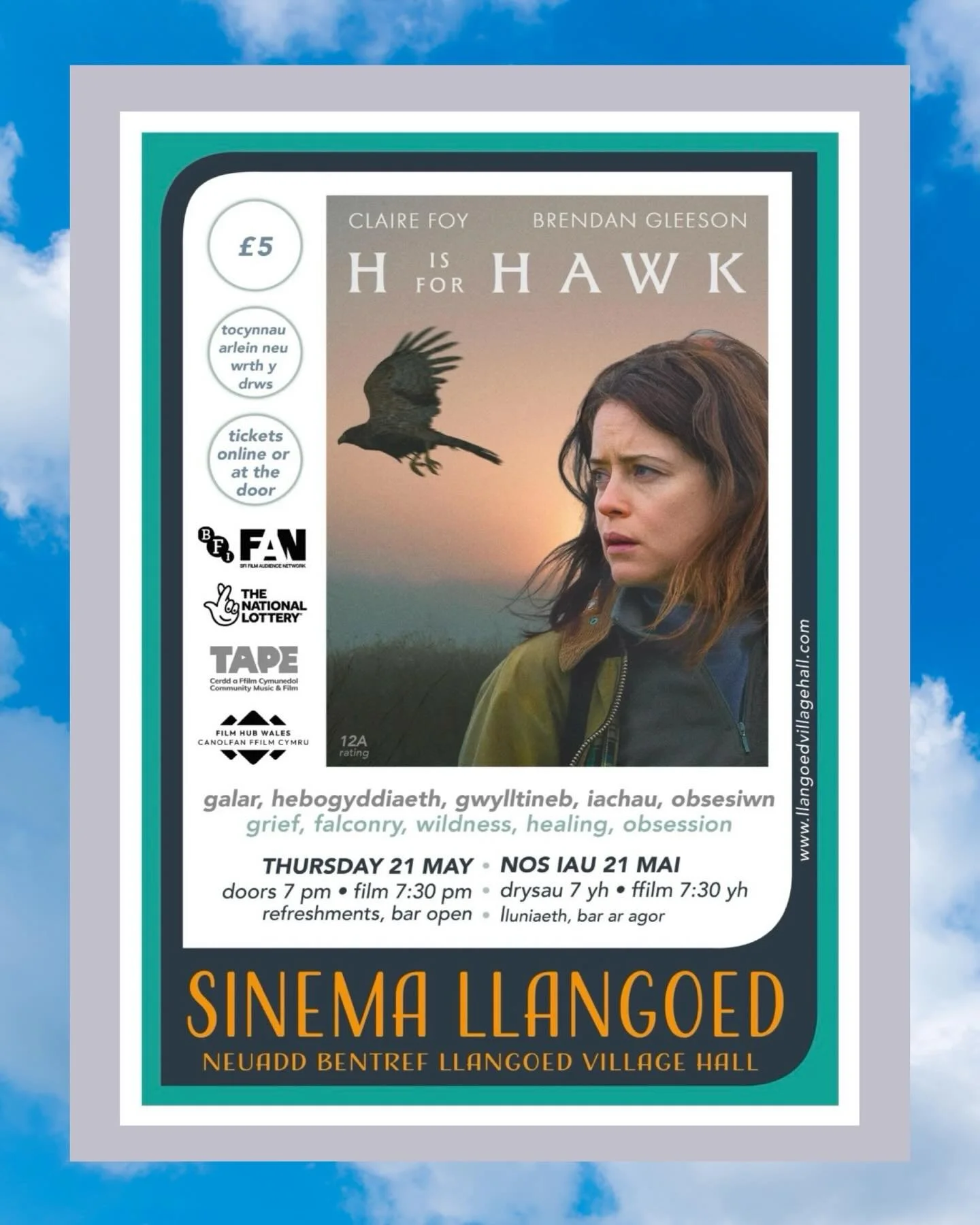 Join us for &lsquo;H is for Halk&rsquo;. After the sudden death of her father, a woman turns to the ancient art of falconry, training a wild goshawk named Mabel to navigate her profound loss.

Thursday 21 May, 2026
doors 7:00pm
film 7:30pm
refreshmen