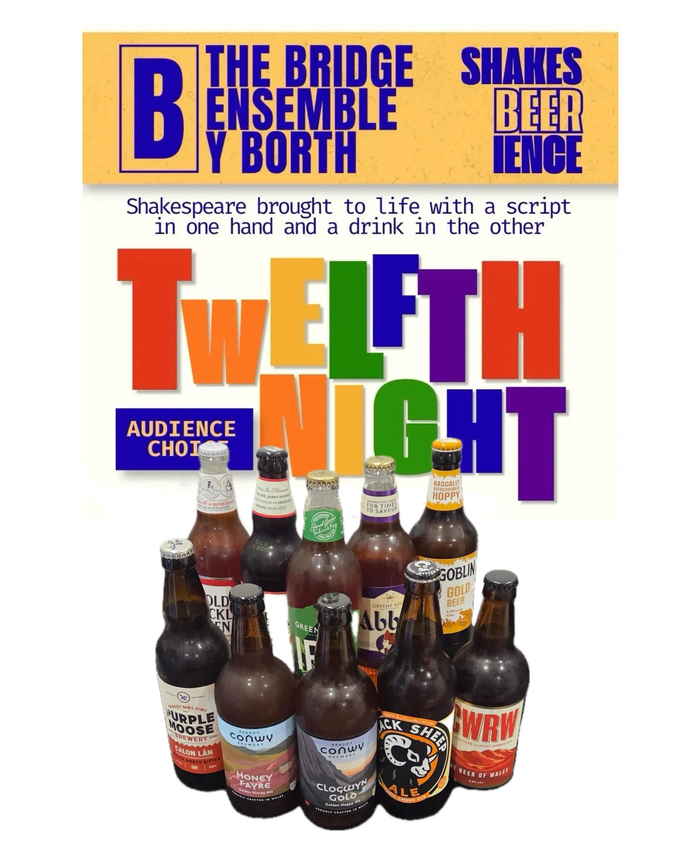 Yfory! Our very own ShapesBEERience at Llangoed Village Hall. Shakespeare brought to life with a script in one hand and a drink in the other. Tomorrow! 

The Bridge Ensemble plays the Twelfth Night. 
@thebridgeensemble 

13 May, 2026
19:00 doors 19:3