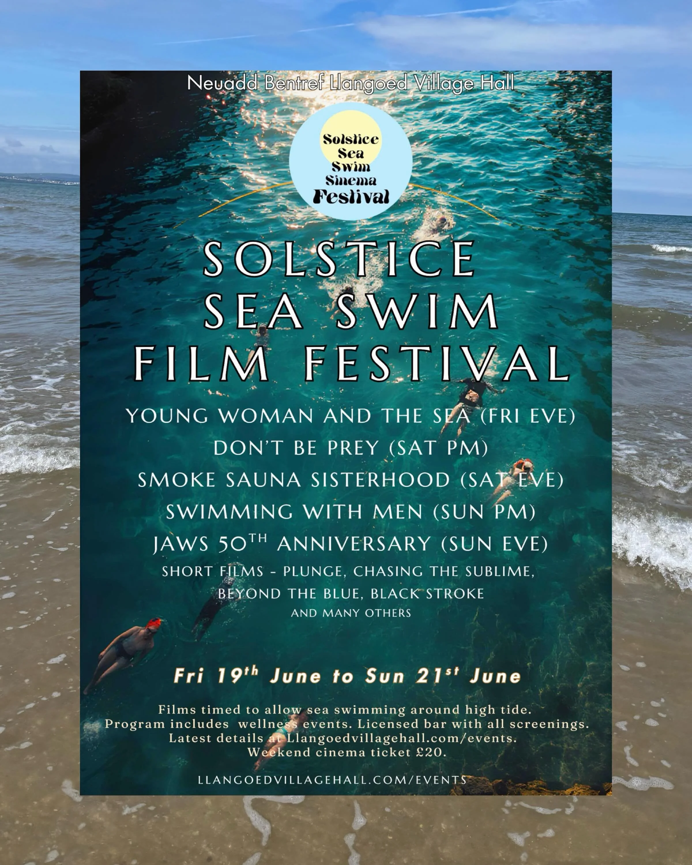 Join us for a Summer Solstice Weekend-long event celebrating Sinema and the Sea!

Weekend programme includes wellness events, meals and more, with films and shorts timed to allow sea swimming around the high tides.

Each of the five film sessions can