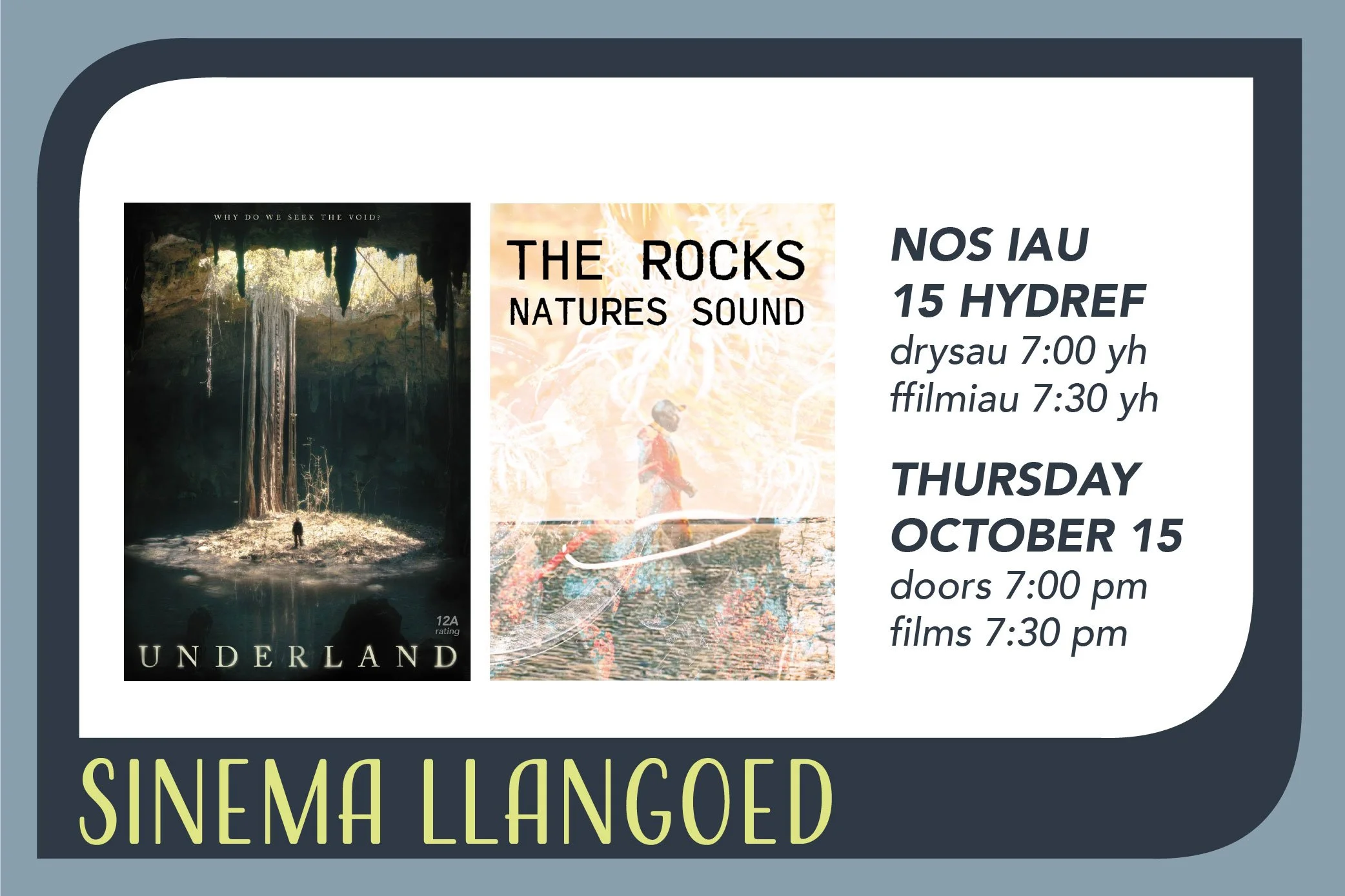 UNDERLAND + Y Creigiau - Sain Natur yn Sinema Llangoed