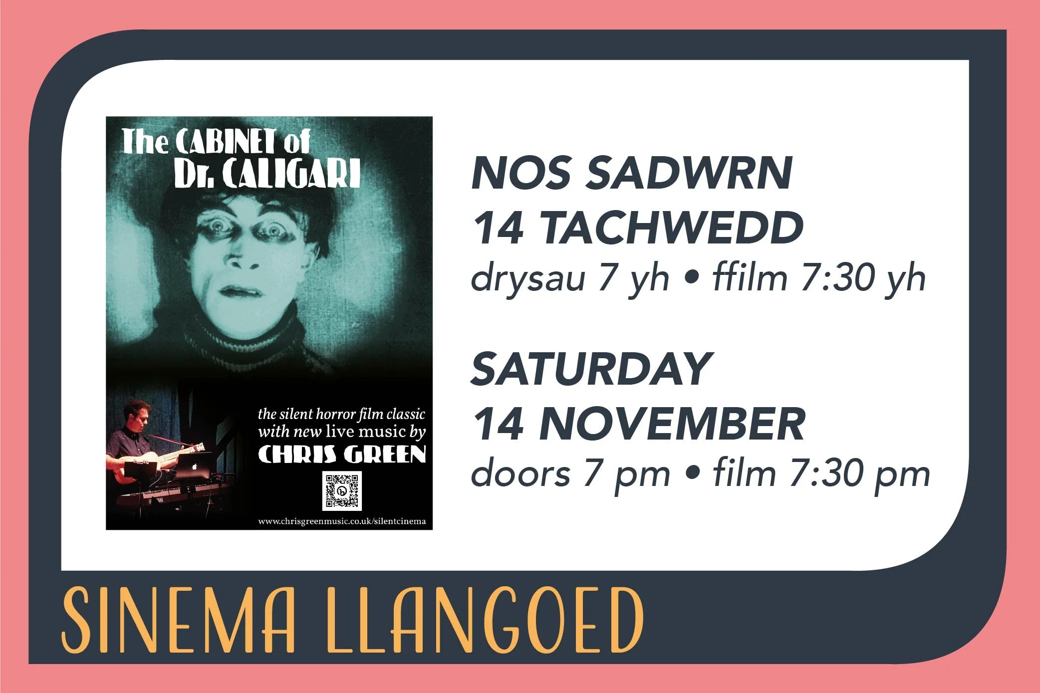 The Cabinet of Dr. Caligari with LIVE MUSIC at Sinema Llangoed