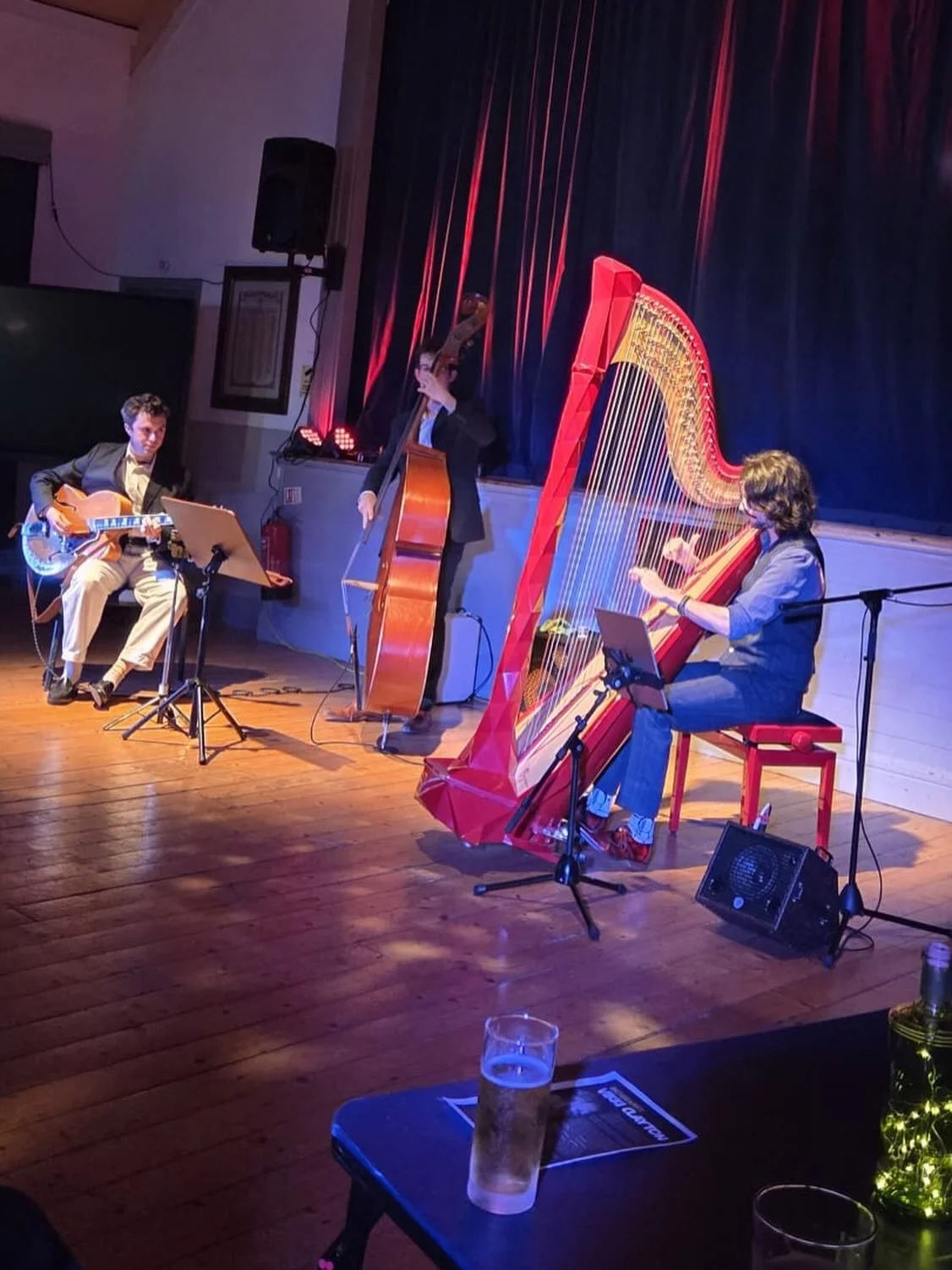 🎶 A full house for the Ben Creighton Griffiths Jazz Trio last night! What a brilliant evening at Llangoed Village Hall &mdash; Ben Creighton Griffiths on harp, Joseph Van Parys on guitar and Benedict Stephens on bass, with a wonderfully varied progr