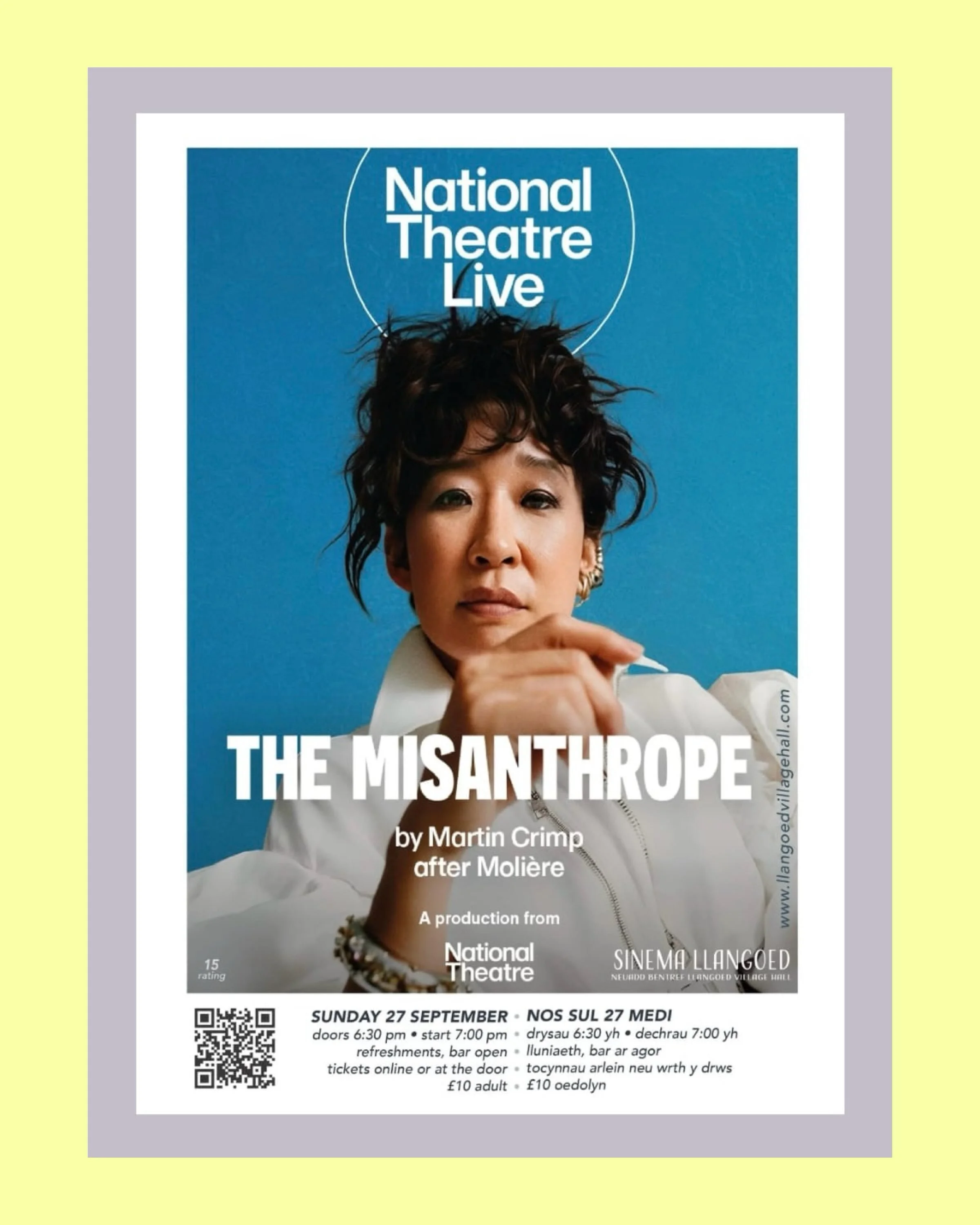 The Misanthrope - National Theatre Live at Sinema Llangoed - Award-winner Sandra Oh (Killing Eve) plays the title role in this razor-sharp reimagining of Moli&egrave;re&rsquo;s classic dark comedy.

Sunday 27 September, 2026
doors 6:30pm
screening 7: