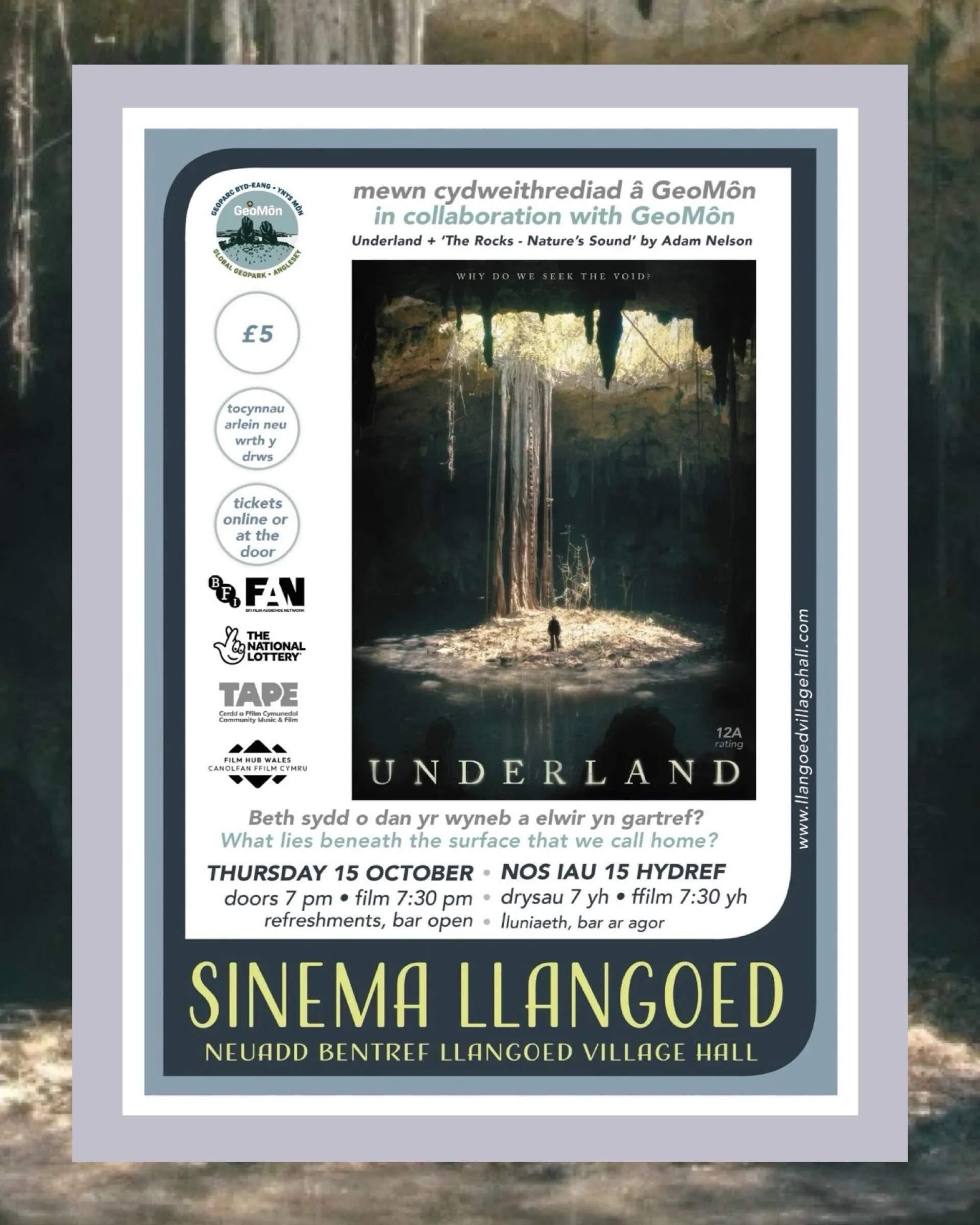 🌍 What lies beneath our feet? Join us at Sinema Llangoed for a geologically inspired double feature, presented in collaboration with GeoM&ocirc;n UNESCO Geopark. @geomon_geoparc 

UNDERLAND, based on Robert Macfarlane&rsquo;s bestselling book, is a 