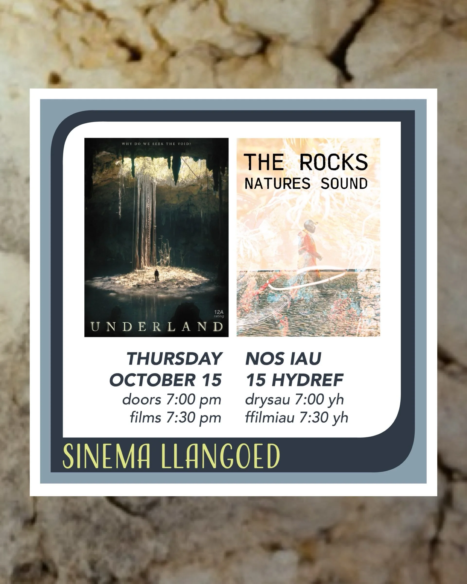 Ancient caves, melting glaciers and the mysteries of the deep Earth. 🌍

This Thursday at Sinema Llangoed, join us for UNDERLAND &mdash; an extraordinary cinematic journey into the hidden worlds beneath the Earth&rsquo;s surface.

Based on Robert Mac