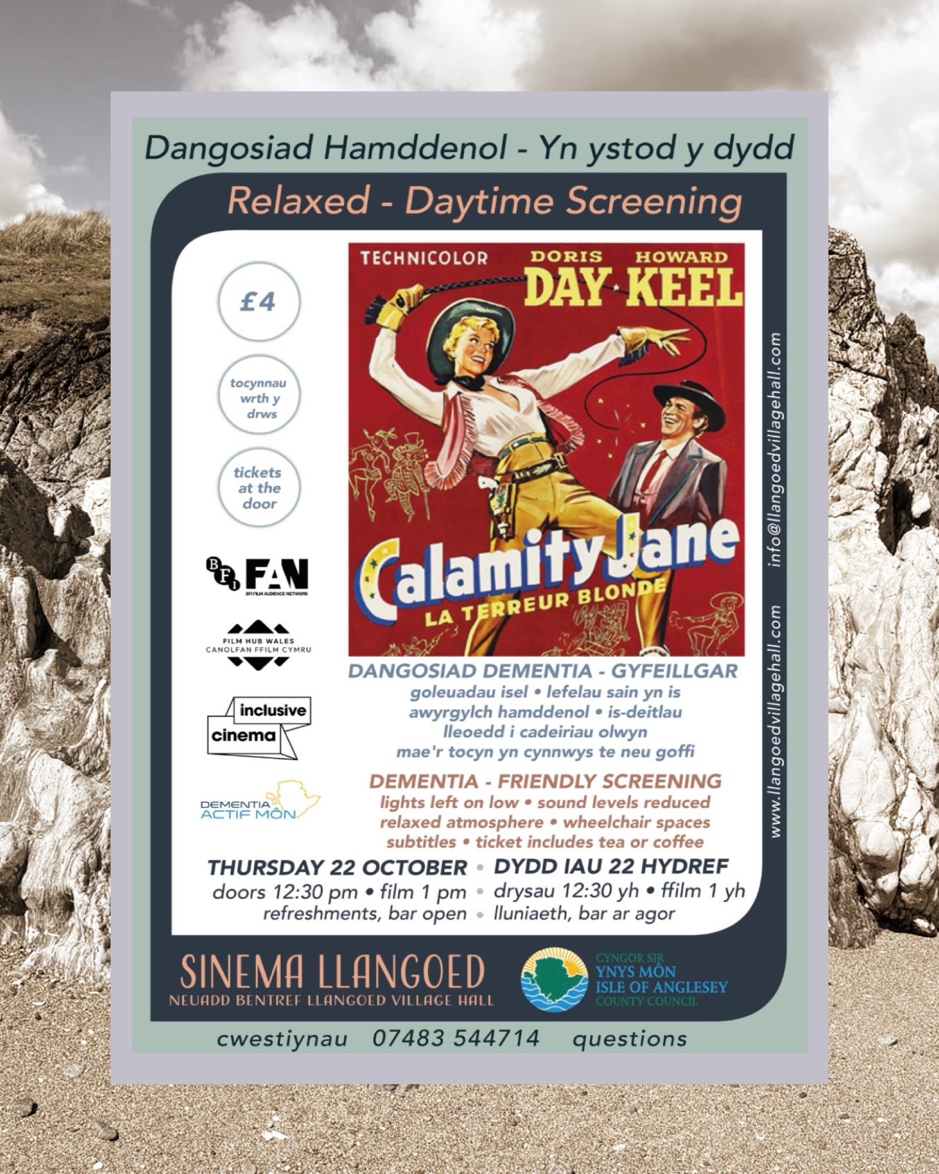 A relaxed afternoon at the cinema with Calamity Jane! 🎬 Join us at Sinema Llangoed for a special dementia-friendly daytime screening of the much-loved musical starring Doris Day. Everyone is welcome!

We&rsquo;ve made a few adjustments to create a c