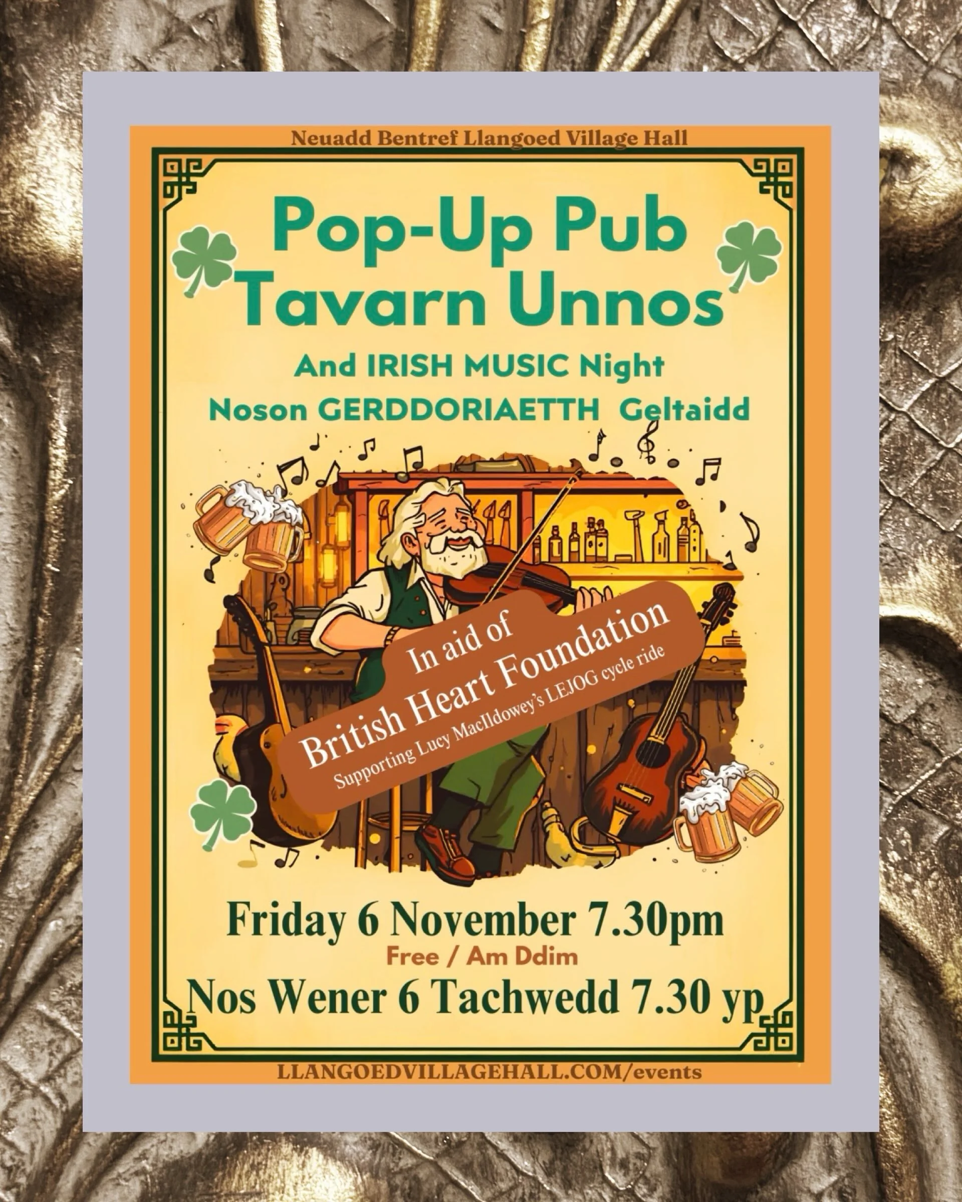 A little Irish music, a drink with neighbours and a good excuse to get together! 🍻🎻

Our Pop-Up Pub returns to Llangoed Village Hall on Friday 6 November, with an evening of Irish music, darts, games and plenty of good company.

This month&rsquo;s 