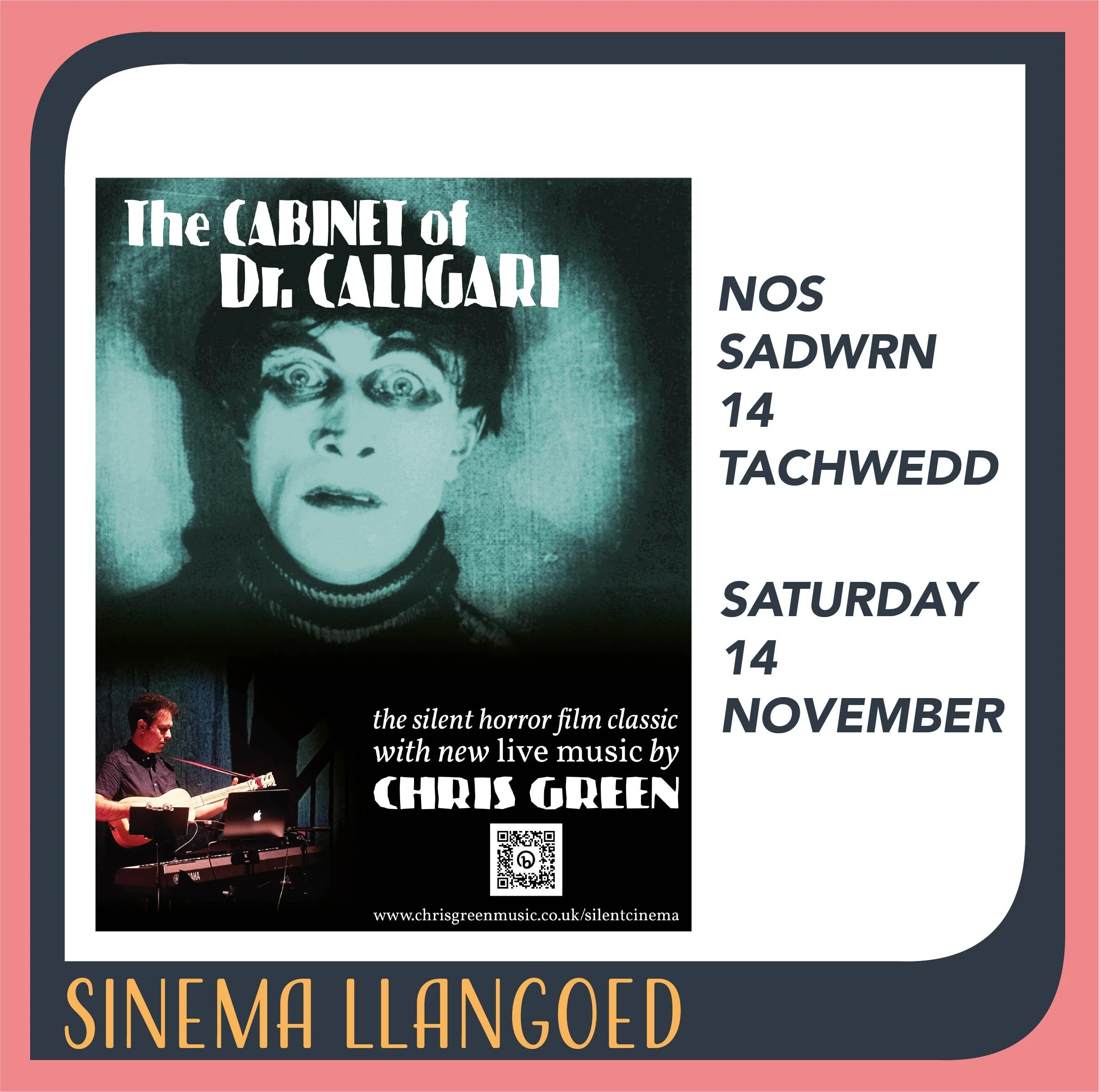 Cabinet Dr. Caligari gyda CHERDDORIAETH FYW yn Sinema Llangoed - 14 Tachwedd