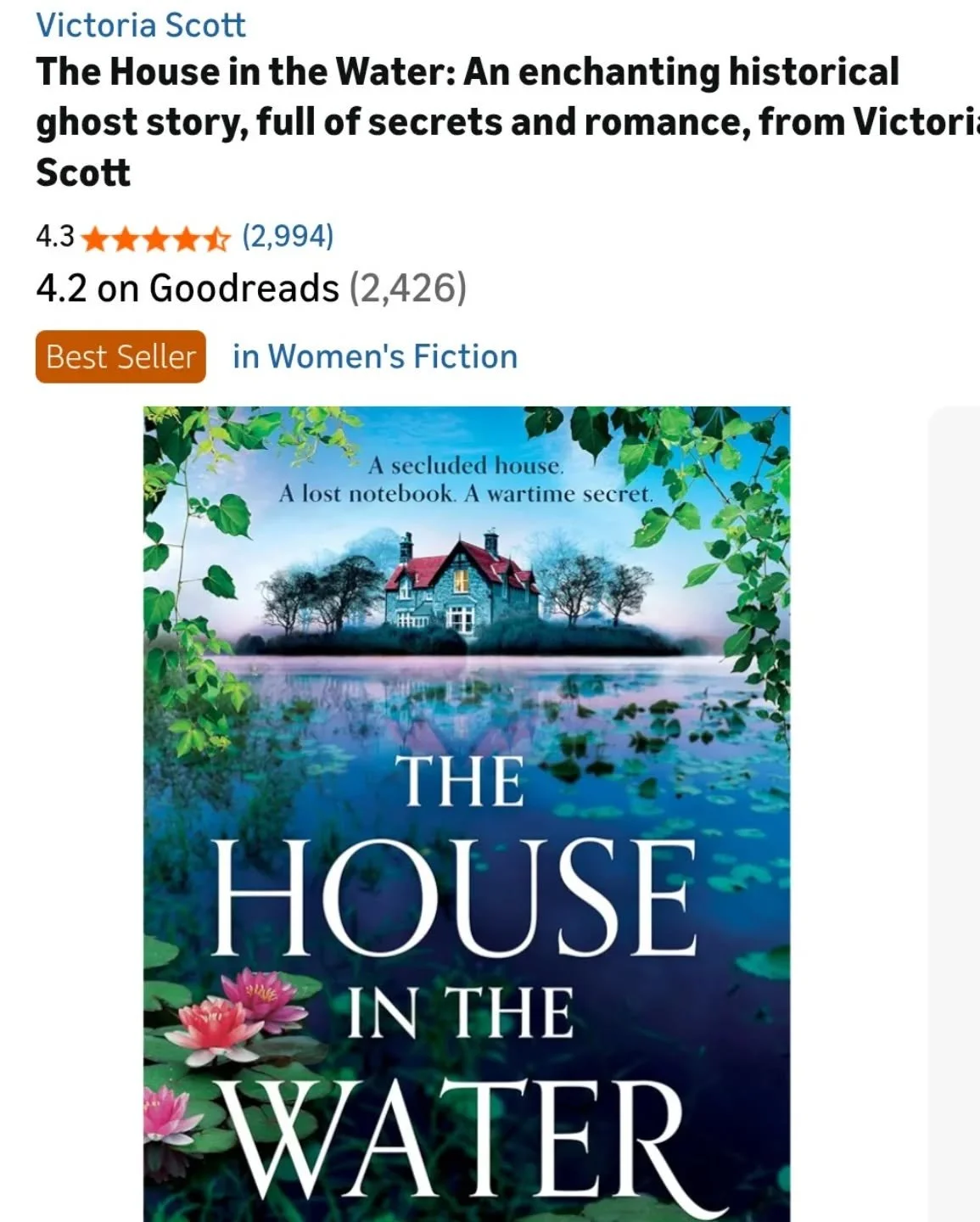 Absolutely over the moon to see that The House in the Water is topping both the Amazon US women's fiction and historical romance charts today ππππ
It's still 99c/p on Kindle for a limited time, if you fancy a gripping, uplifting read for spooky s