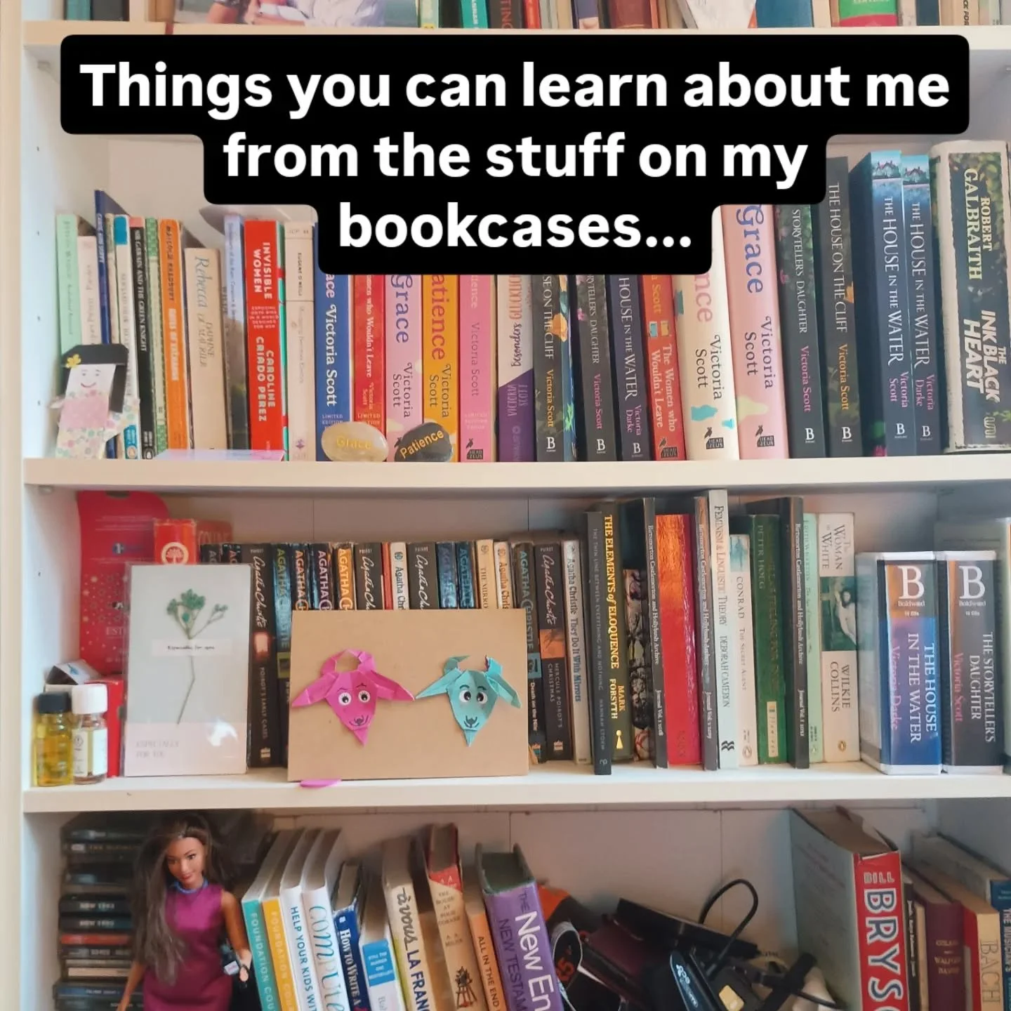 Things you can learn about me from the books and random gubbins on my bookshelves. 

If you're new here, I'm Victoria Scott, the author of six novels - three bookclub contemporary novels and three dual timeline historical novels. My latest is The Hou