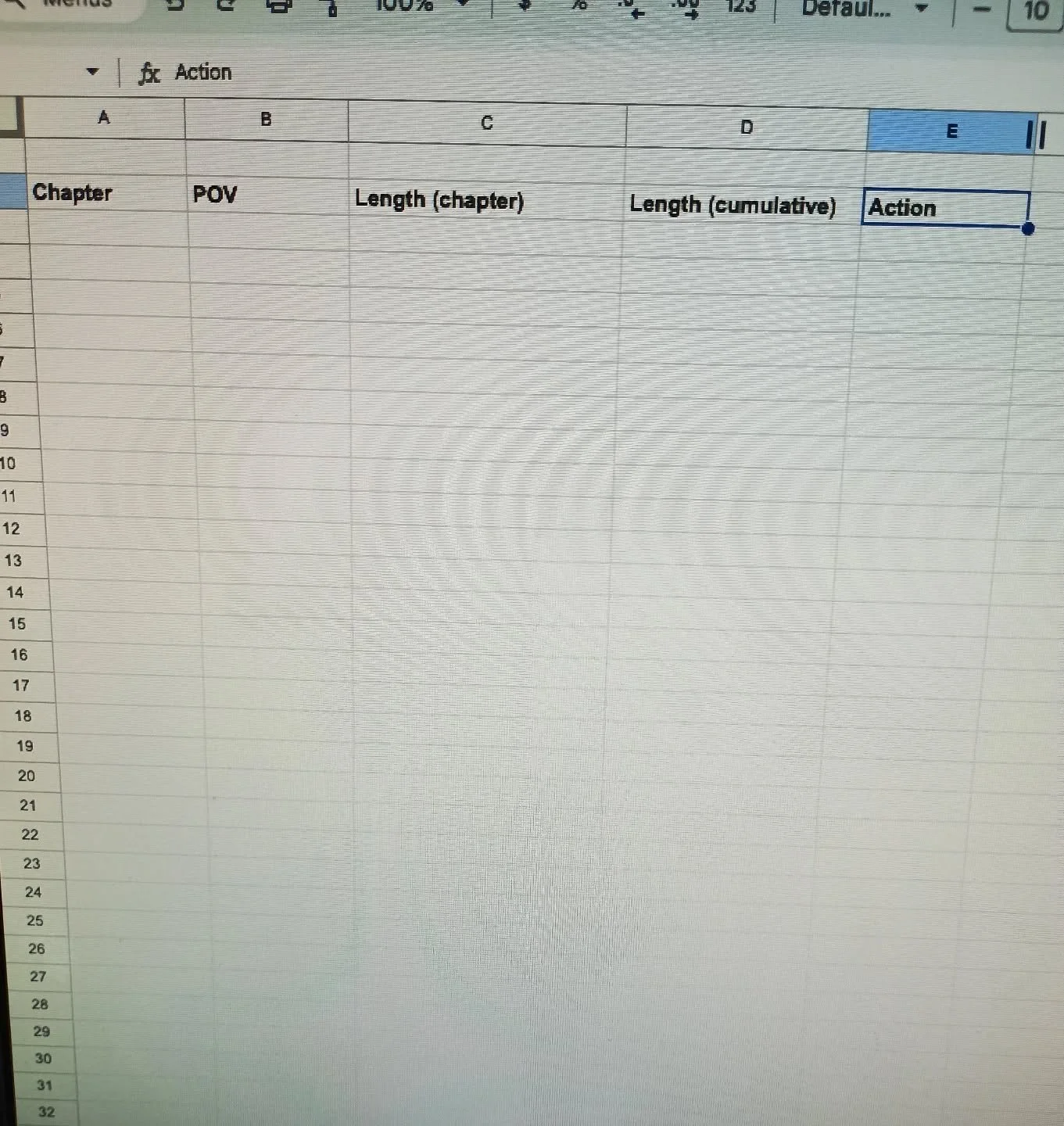 This might look really dull and admittedly, in this form, it is. However - this will eventually fill up and become a plot summary of my new novel. 
My process is that I write a detailed synopsis first, then I write the prologue or the first chapter, 