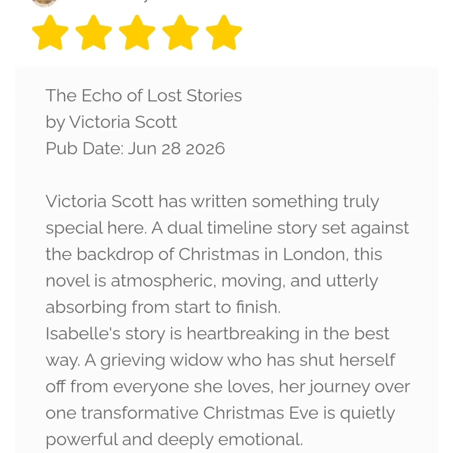 Another 'pinch me' early review for The Echo of Lost Stories. Out on June 28th, and available for pre-order now!

Link in my bio. 

#charlesdickens #histfic #christmastime

https://www.amazon.co.uk/Echo-Lost-Stories-historical-mystery-ebook/dp/B0F4VY