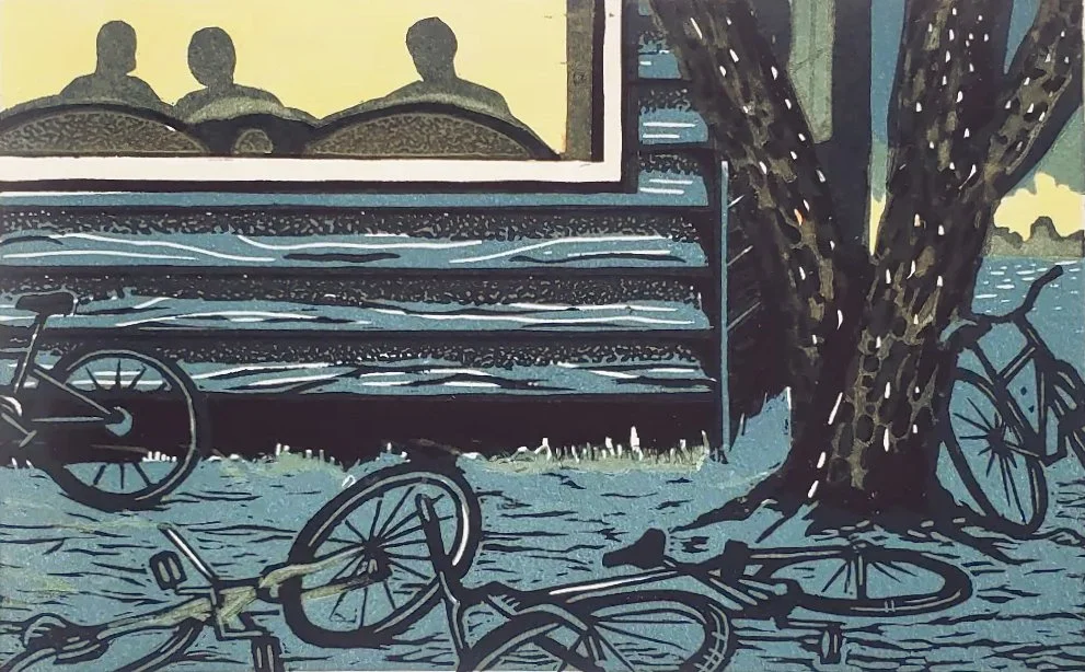 Be Home Before Dark (2022), 13cm x 20cm, Linocut