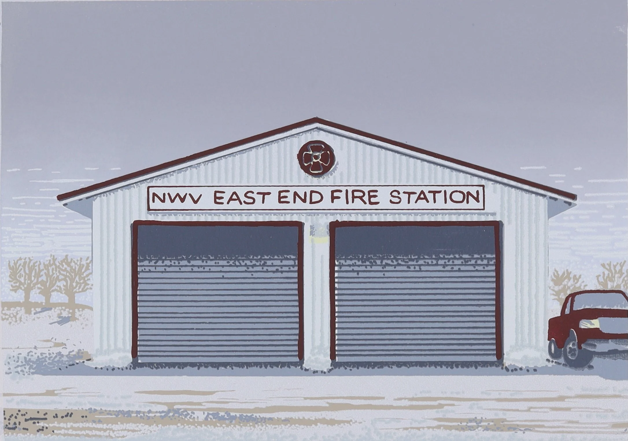 Fire Station (2022), 13cm x 18cm, Screenprint
