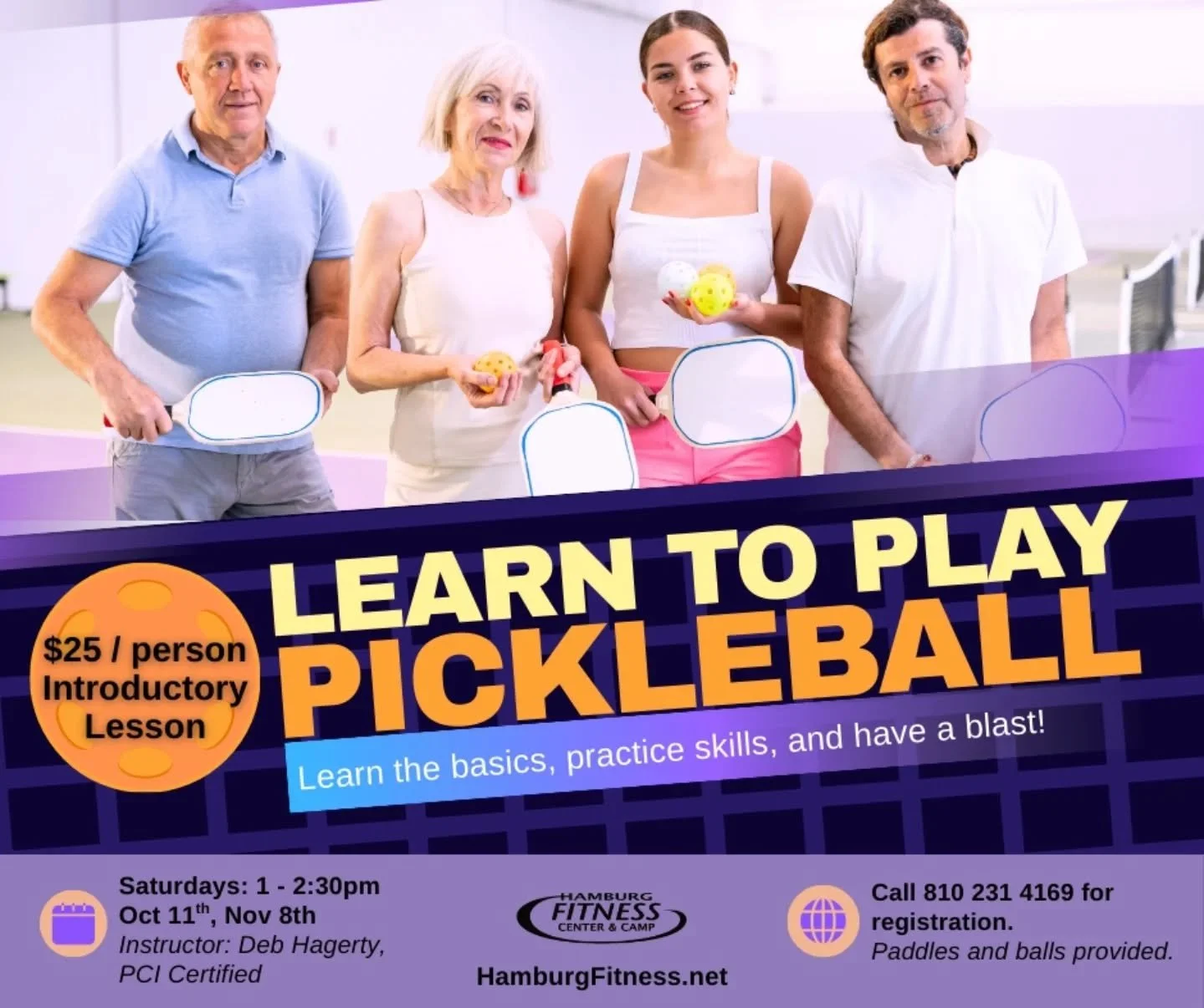 Multiple different opportunities to learn pickleball from professionals! Spots are still available. You can sign up by calling 810-231-4169 or by stopping by the front desk.
We have also had multiple inquiries about drop in pickleball cost and times