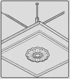 Illustration of a suspended plaster ceiling with ornamentation