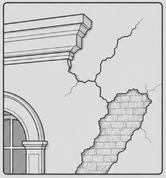 Stucco Restoration represented by an illustration of damaged stucco and how to restore it