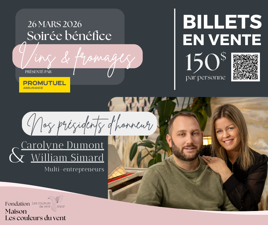 Soirée bénéfice ''Vins &amp; Fromages'' 2026 au profit de la Fondation Maison Les couleurs du vent 