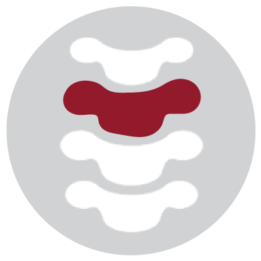 Abstract graphic with white, gray, and maroon shapes resembling stylized bones or abstract forms.