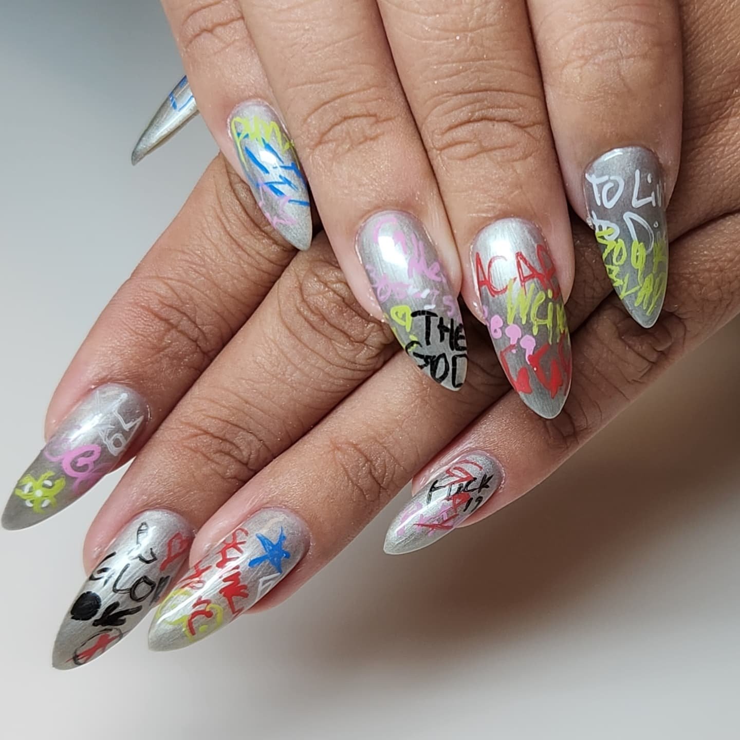 You know the vibes ✨️ 
☆
☆
☆
☆
☆
☆
☆
☆
#graphiti #graphitinails #hardcorevenue #handpaintednailart #slcnails ##slcnailartist #slcnailtech #801nails #801nailtech