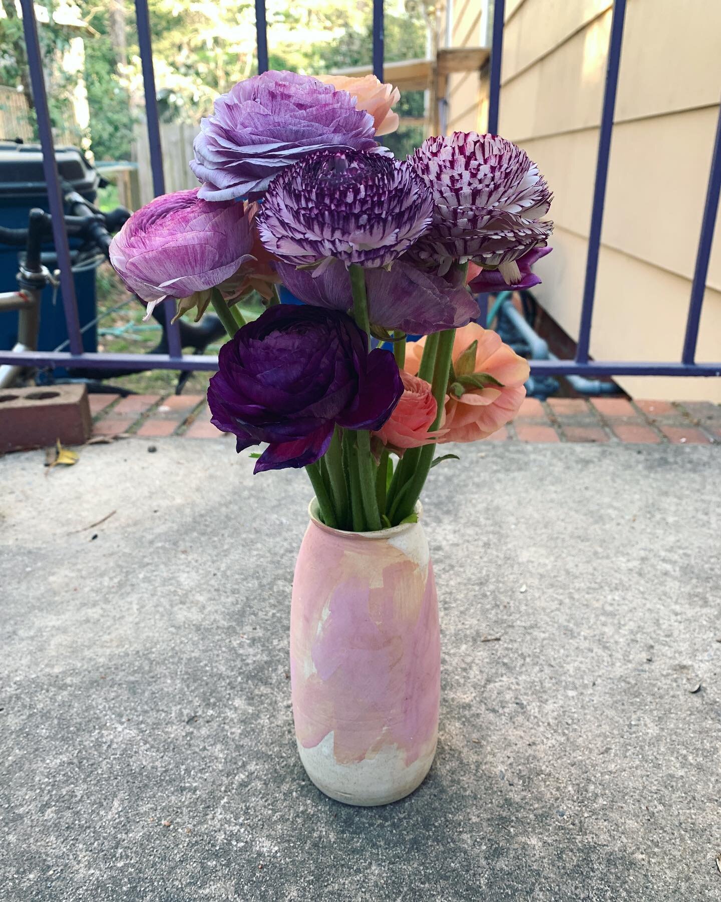 Flowers from @clearblackflowers  ranunculus csa? Subscription?  So pretty!  Thank you C!