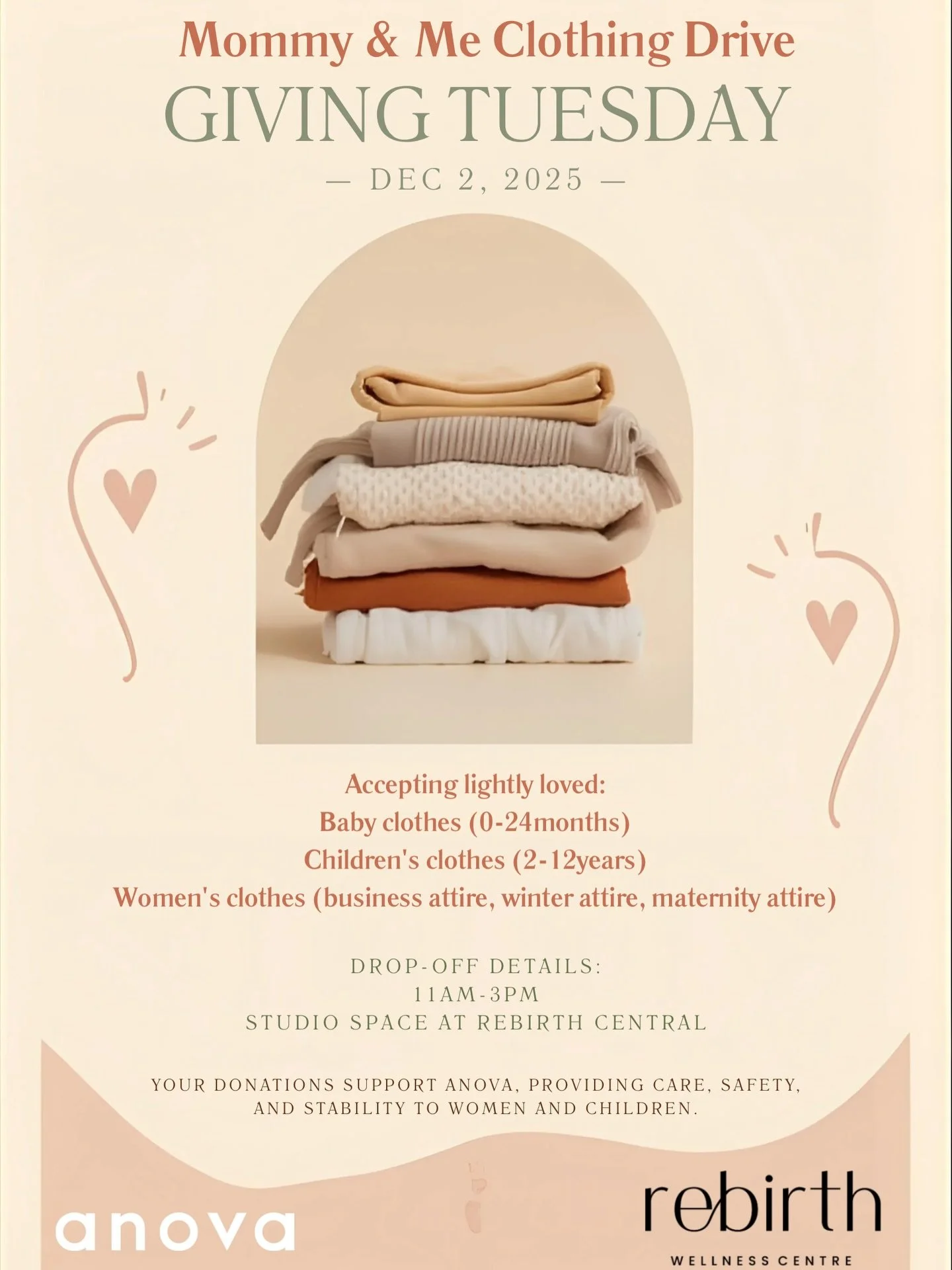 Tis the season to support those in need! ❤️

Drop off at our Central Ave location between 11am-3pm on Dec 2nd (Giving Tuesday!)

All items will go towards @anovafutureldn ✨

A little goes along way. 

We appreciate your on-going support in our commun