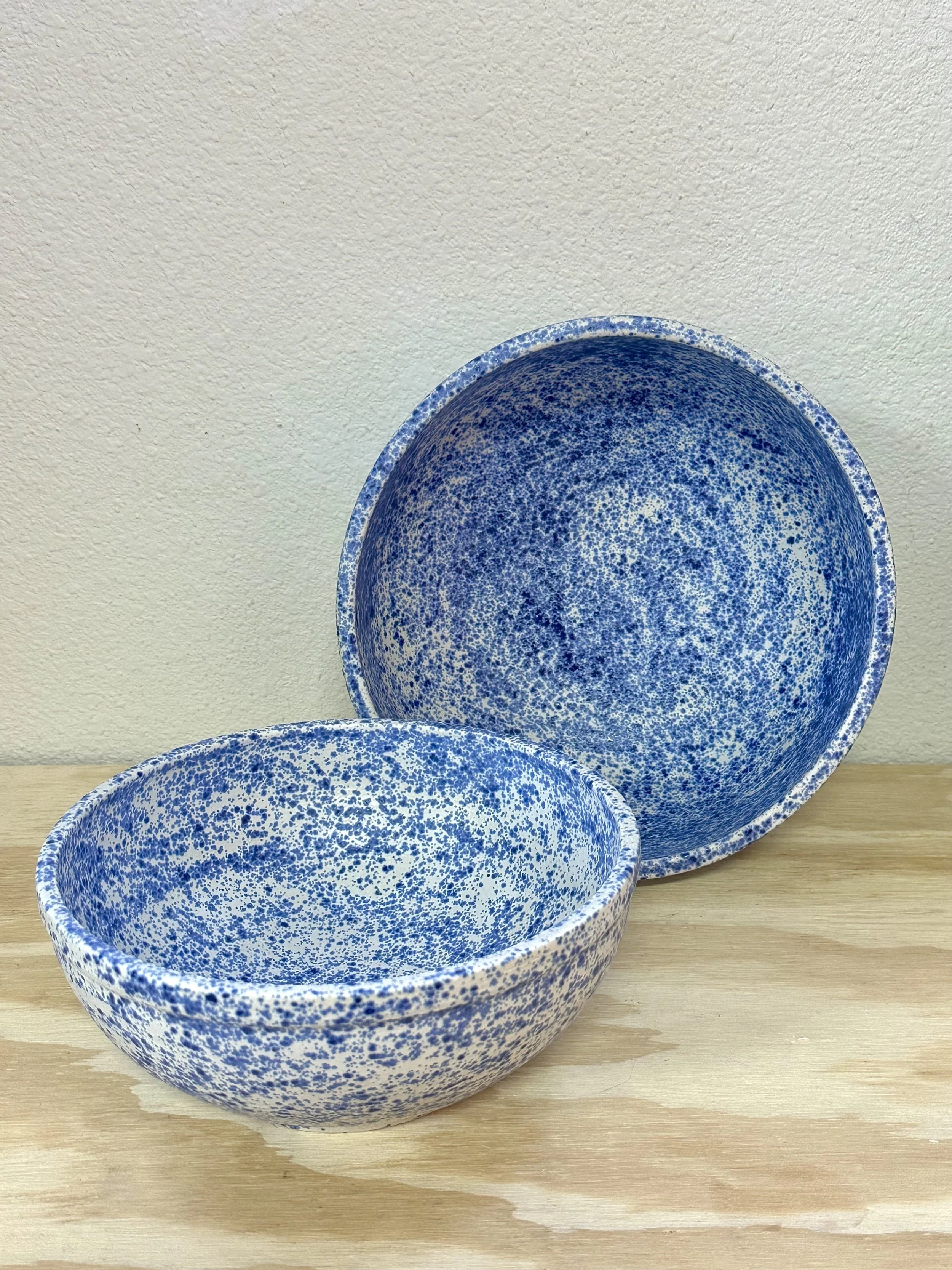 blue speckle mixing bowls