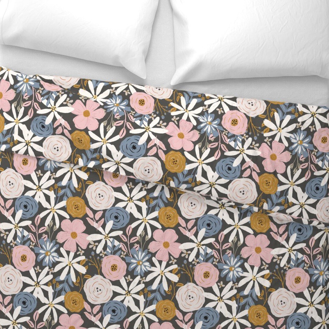Keep Going Floral pattern is an easy way to complete your room, with a Duvet, Shams, Curtains and even wallpaper all in our @Spoonflower Shop for @Bloomwilddesign Link is in Bio. Happy Shopping!