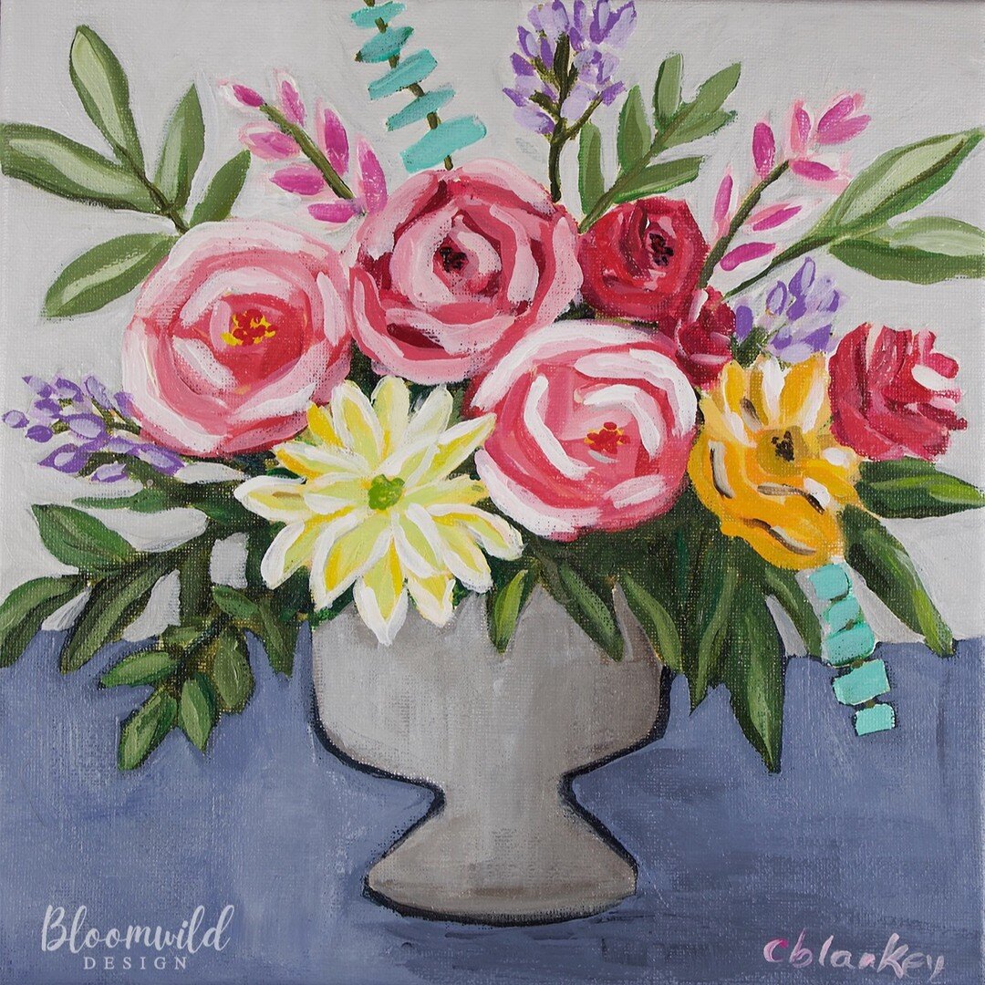 &quot;Welcome Home&quot; Hand painted flowers in vase, acrylic on canvas 10x10inch, 1/2inch deep. Listed on the website www.bloomwilddesign.com 
.
.
.
.
.
.
.
.
.
.
#artcollector #acrylicpainting
#stilllife #flowerpainting
#dailypainter #artforyourho