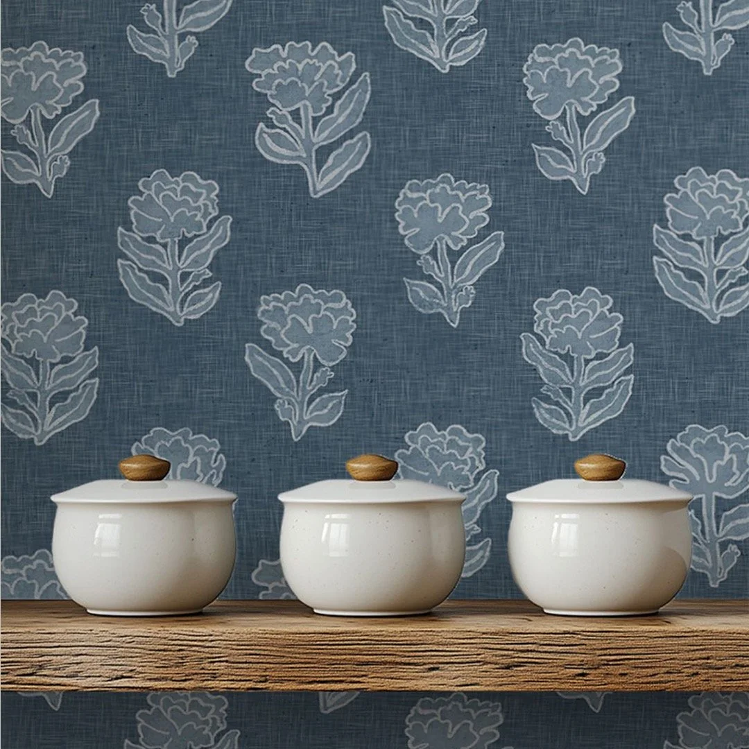 Chambray Blossoms wallpaper, This wallpaper instantly transforms your space, making it feel more inviting, warm, and personalized. It's an easy way to refresh a room without the mess of painting and can become a stunning backdrop for your d&eacute;co