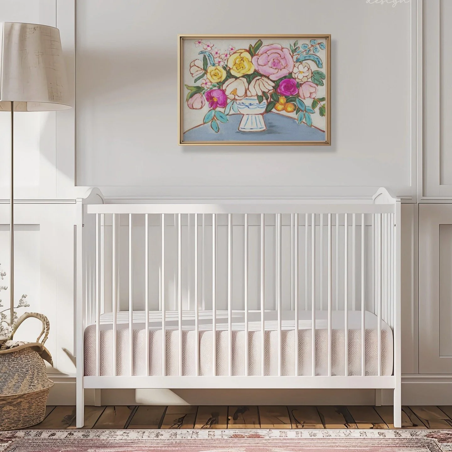 Meet Louise! Fresh. Timeless. Art made to bring joy to your home. A bouquet of joy painted in soft, timeless hues. I wanted this piece to feel like fresh blooms on a sunny morning, bringing warmth and charm to any space &mdash; from a nursery to your